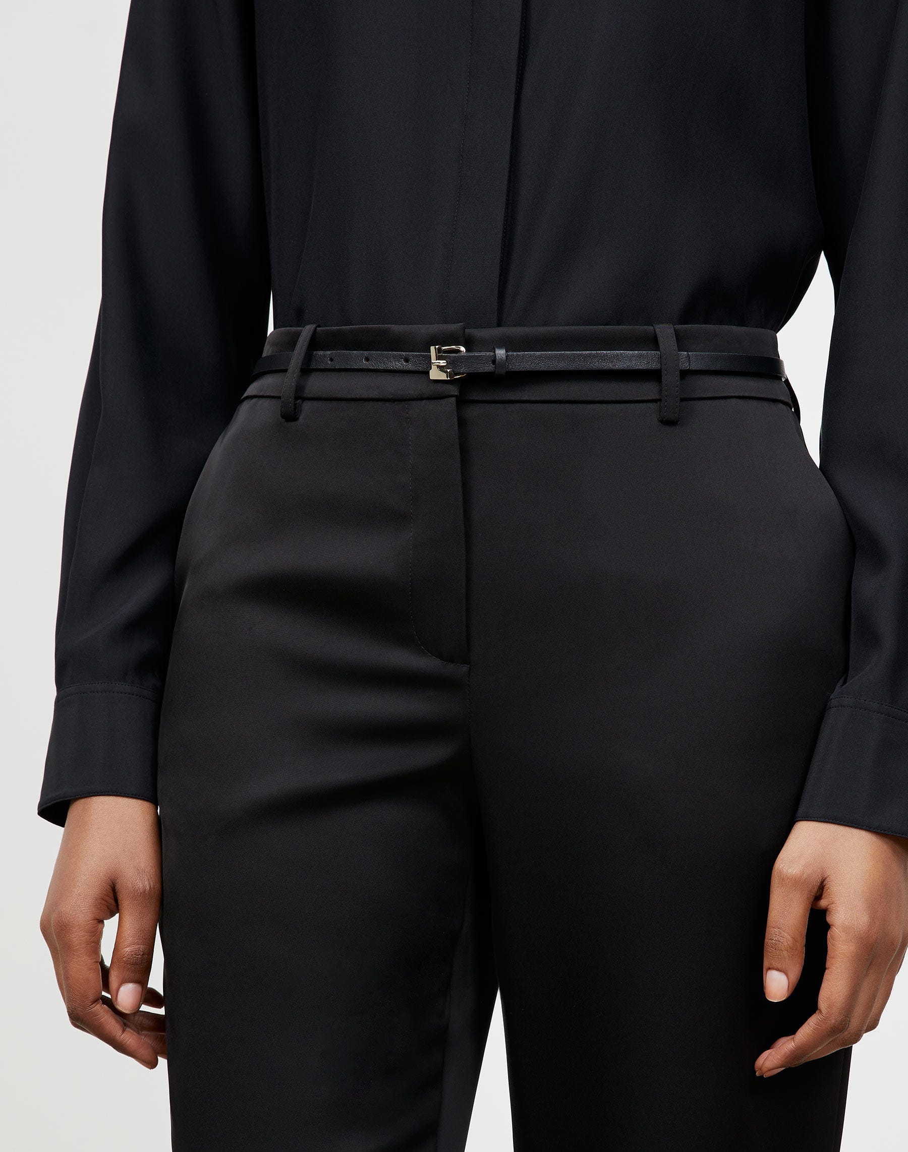 Nappa Leather L Beam Skinny Belt