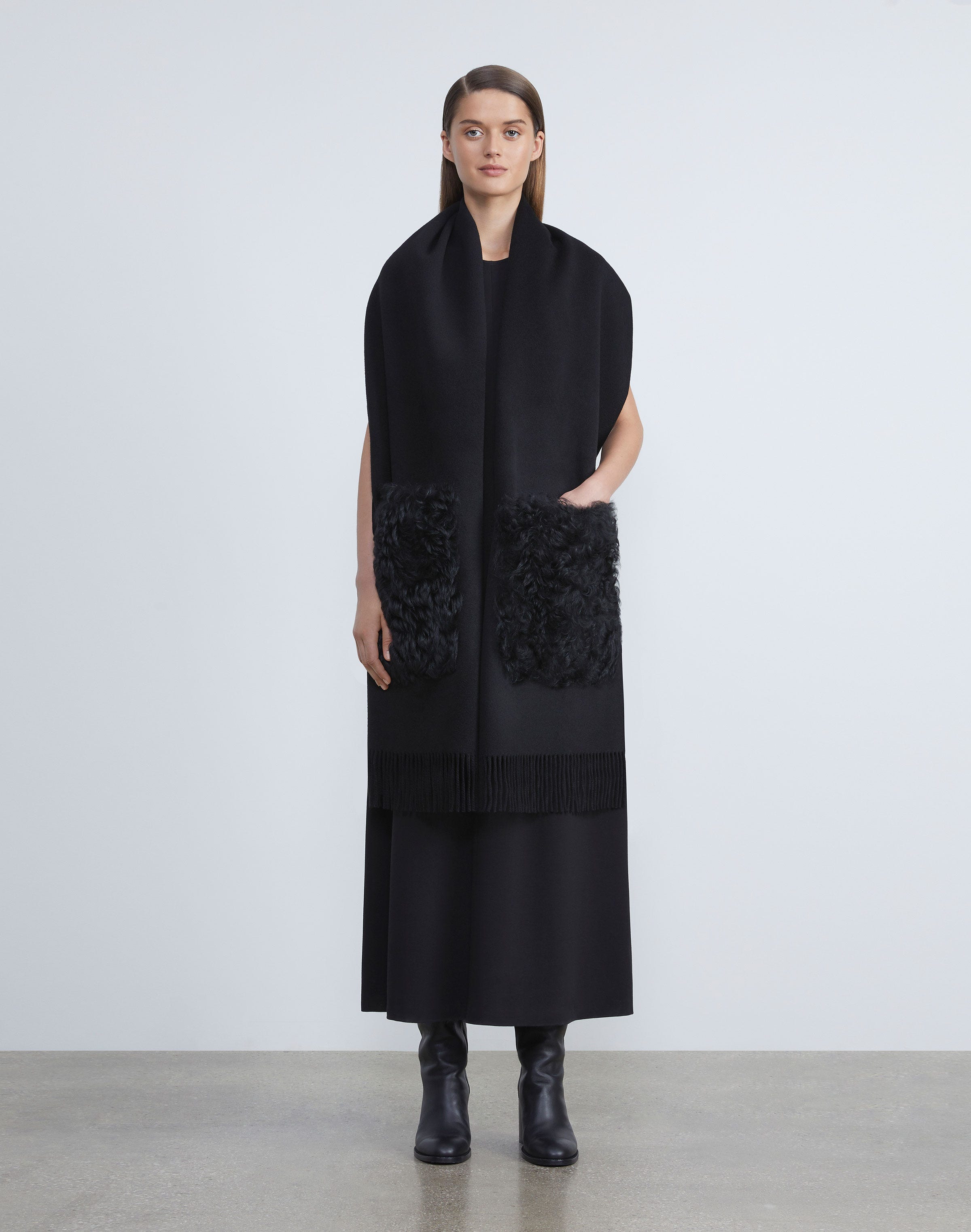 Cashmere Shearling Pocket Shawl