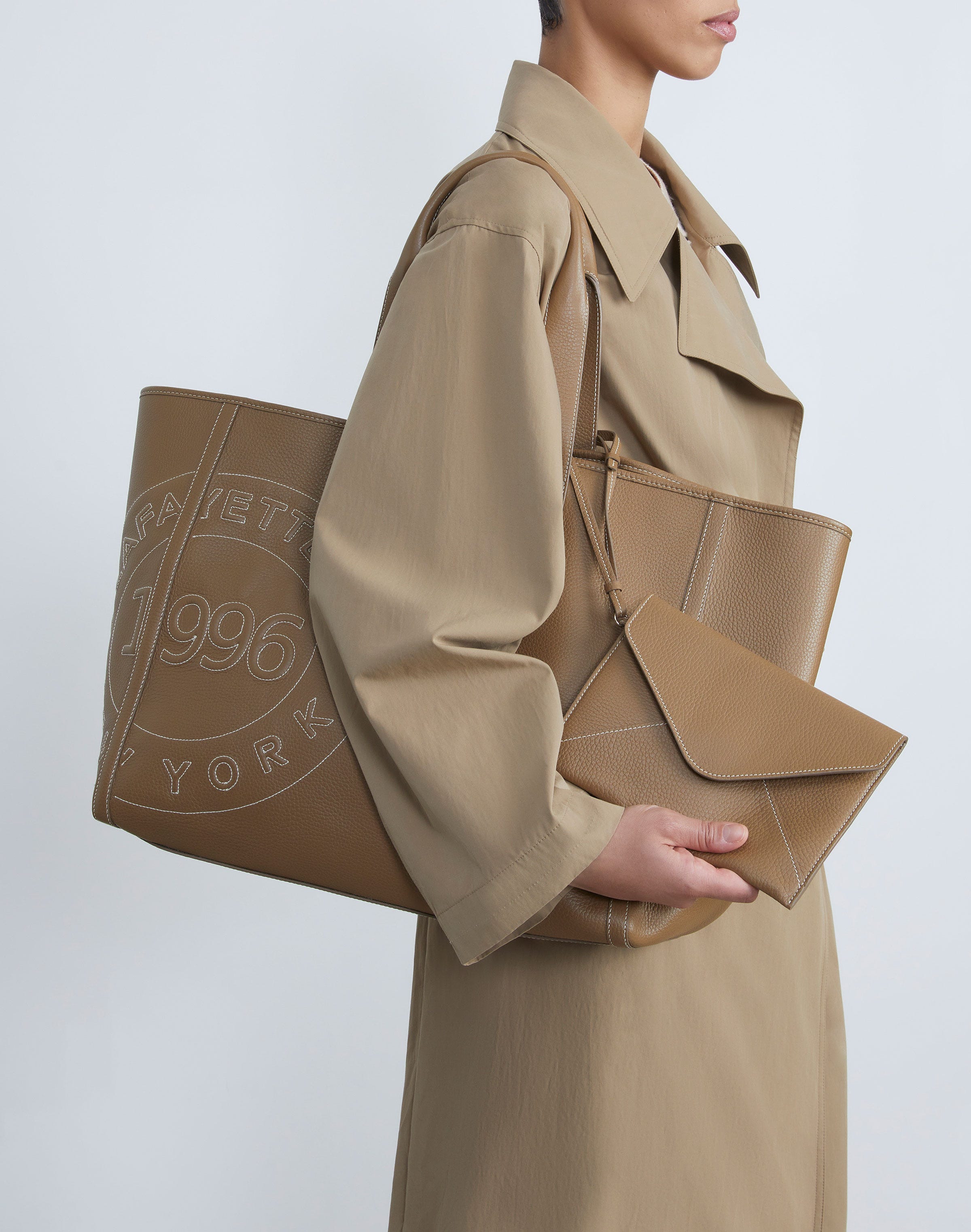 Grained Calfskin Leather Postmark L Tote