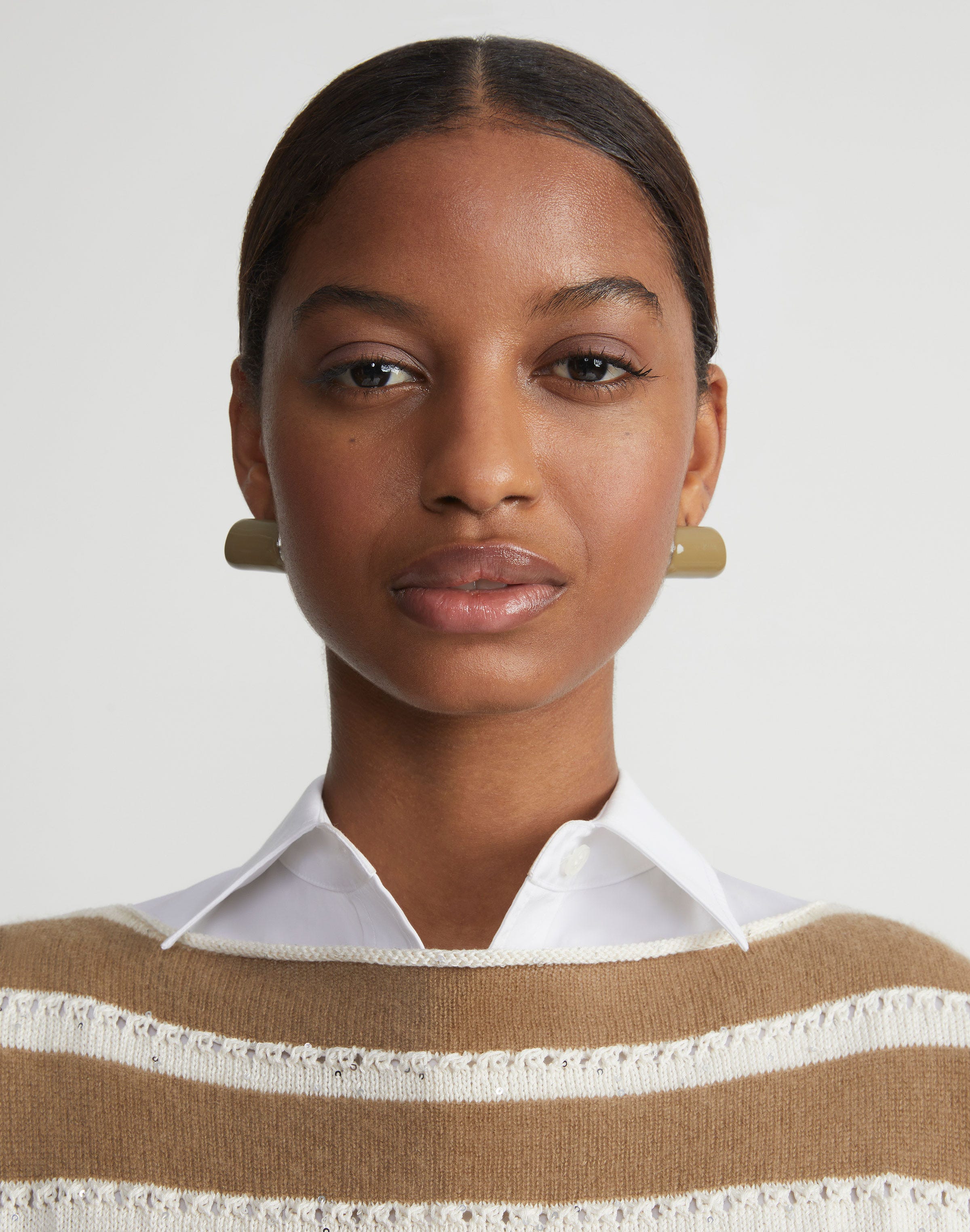 Hand-Painted Enamel Lune Brass Earring