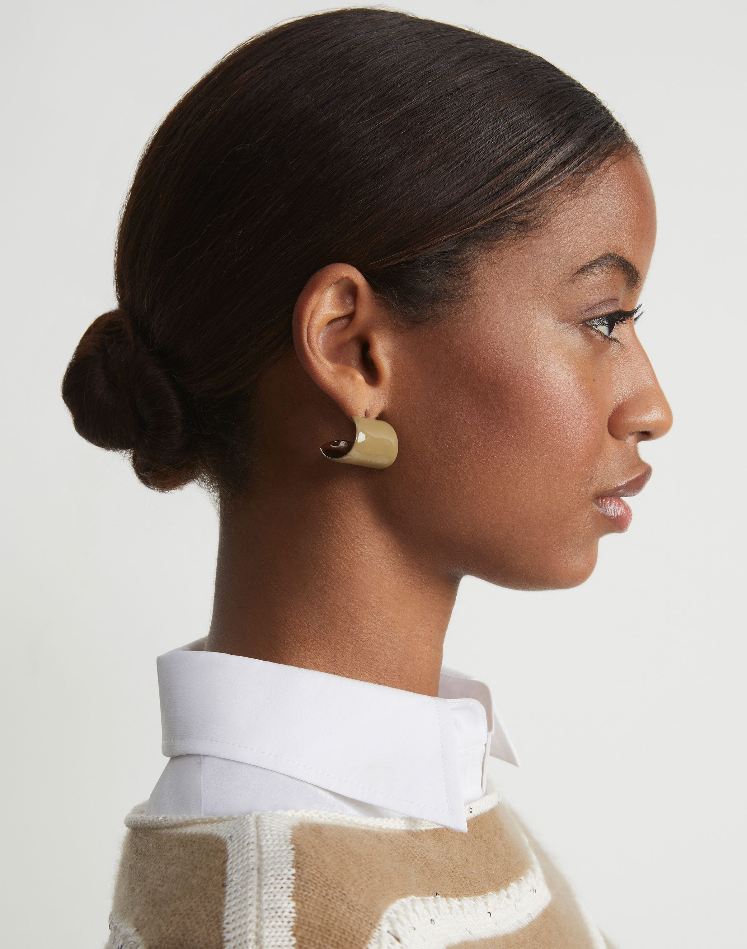 Hand-Painted Enamel Lune Brass Earring