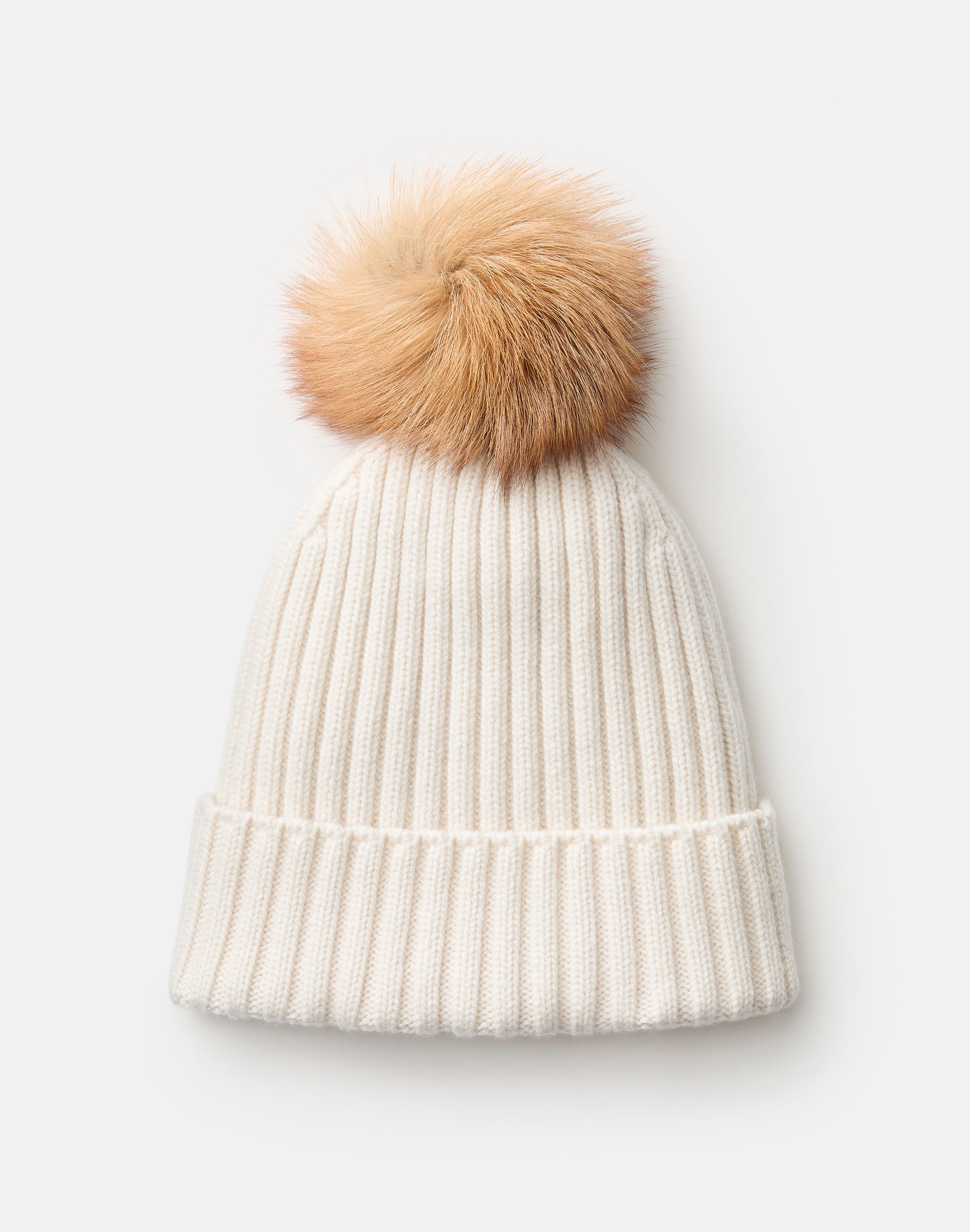 Cashmere Fox Pom Ribbed Beanie