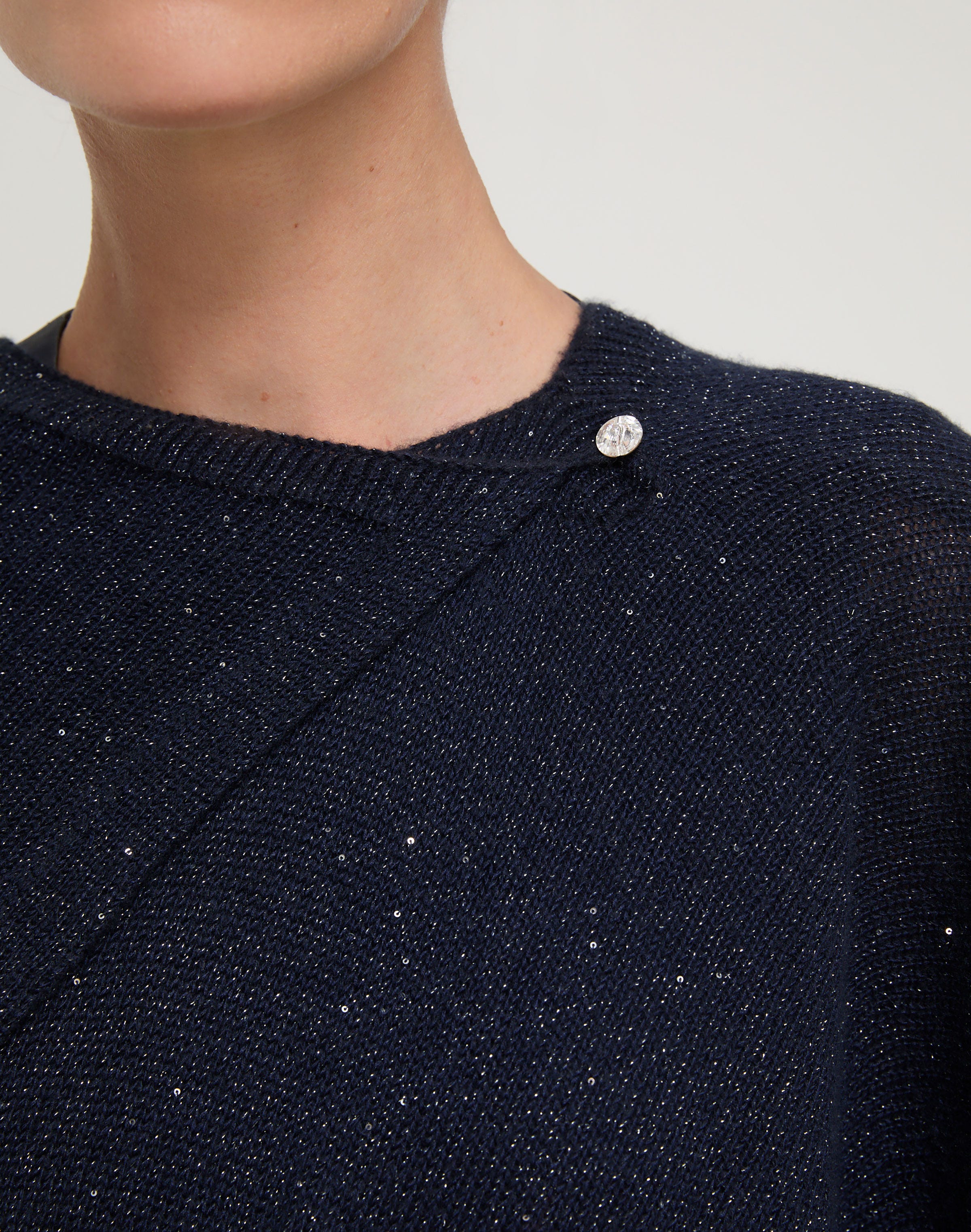 Cashmere-Sequin Silk Crystal Button Poncho