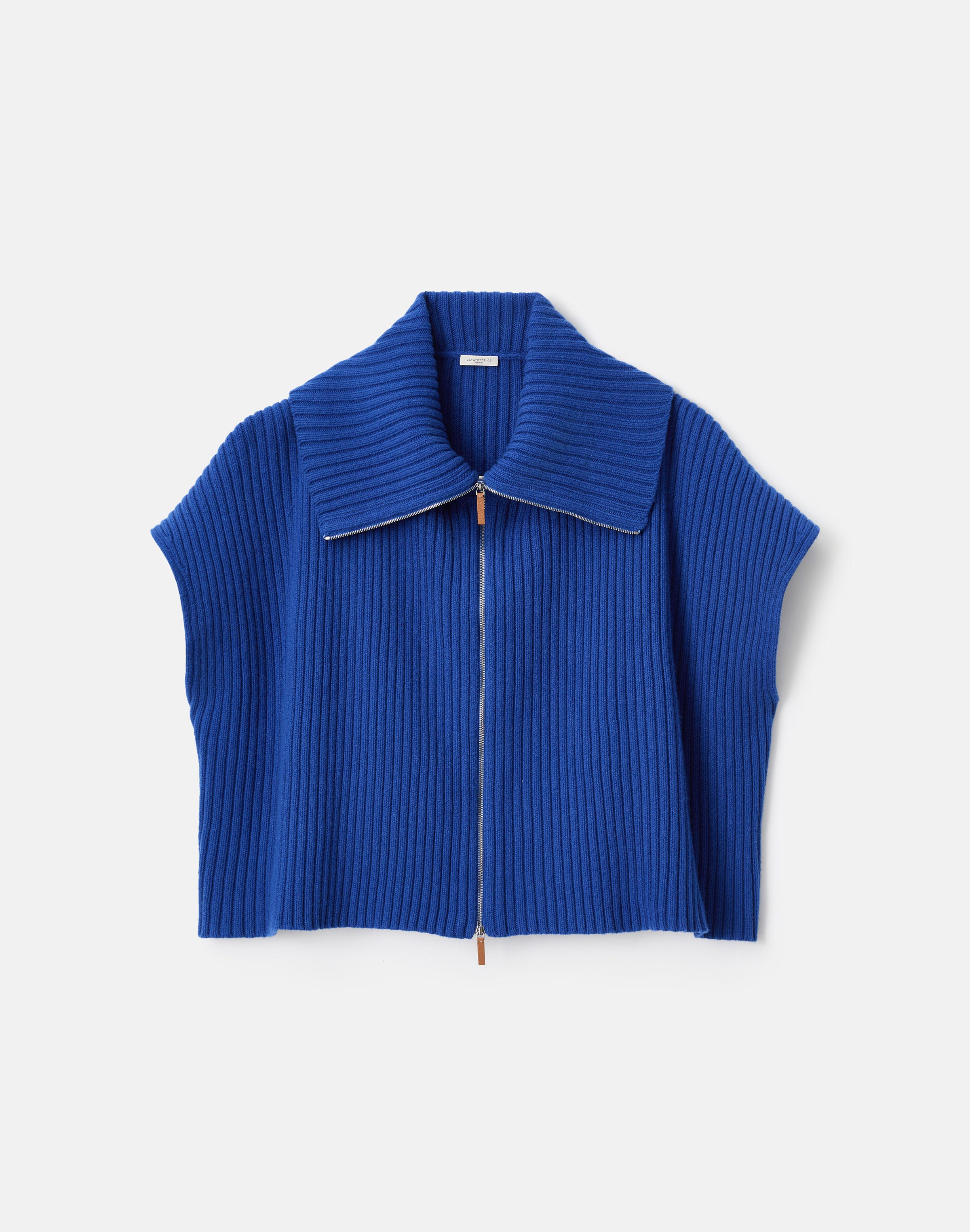 Merino Wool-Cashmere Ribbed Zip Front Poncho