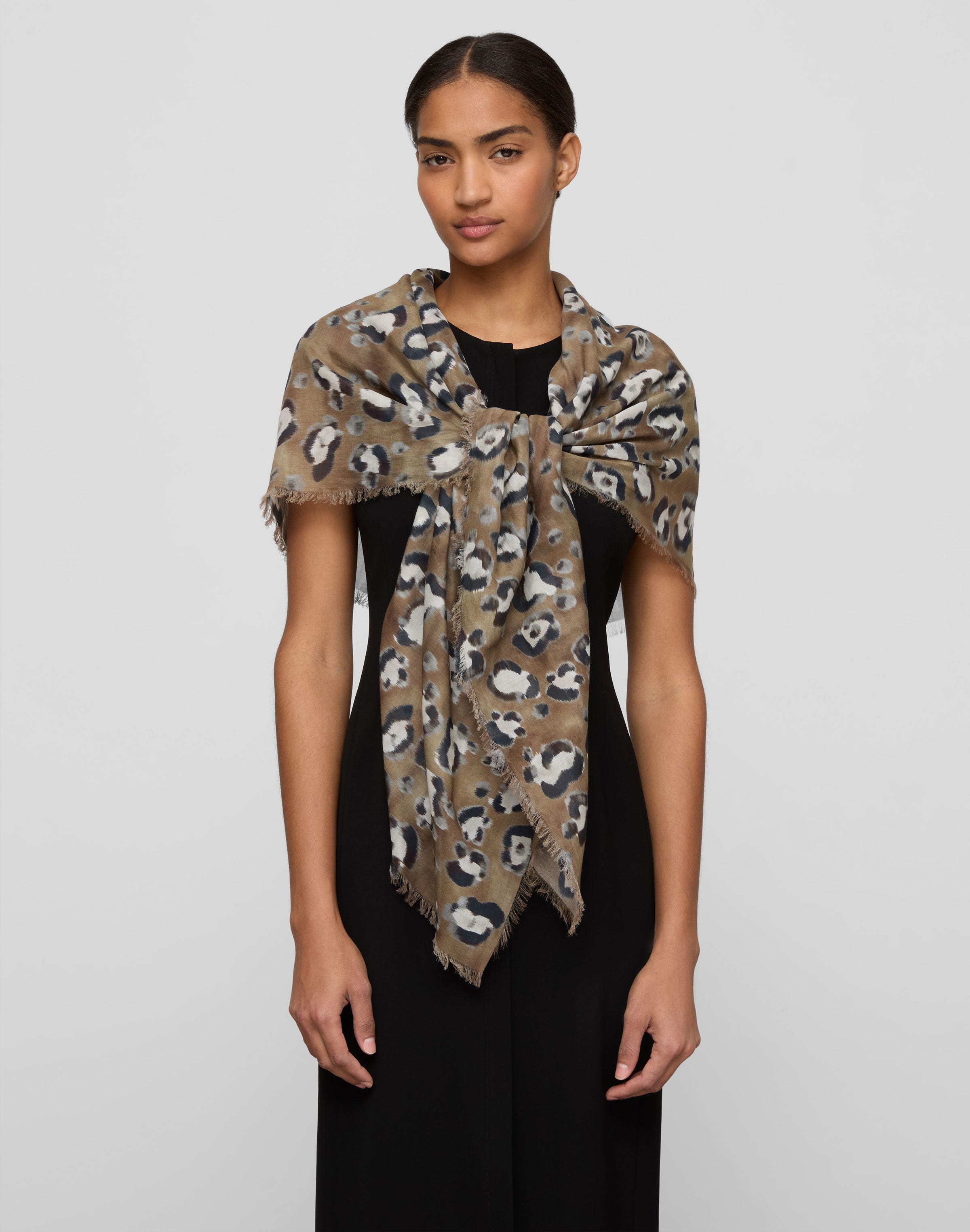 Leopard Print Cotton-Silk Scarf