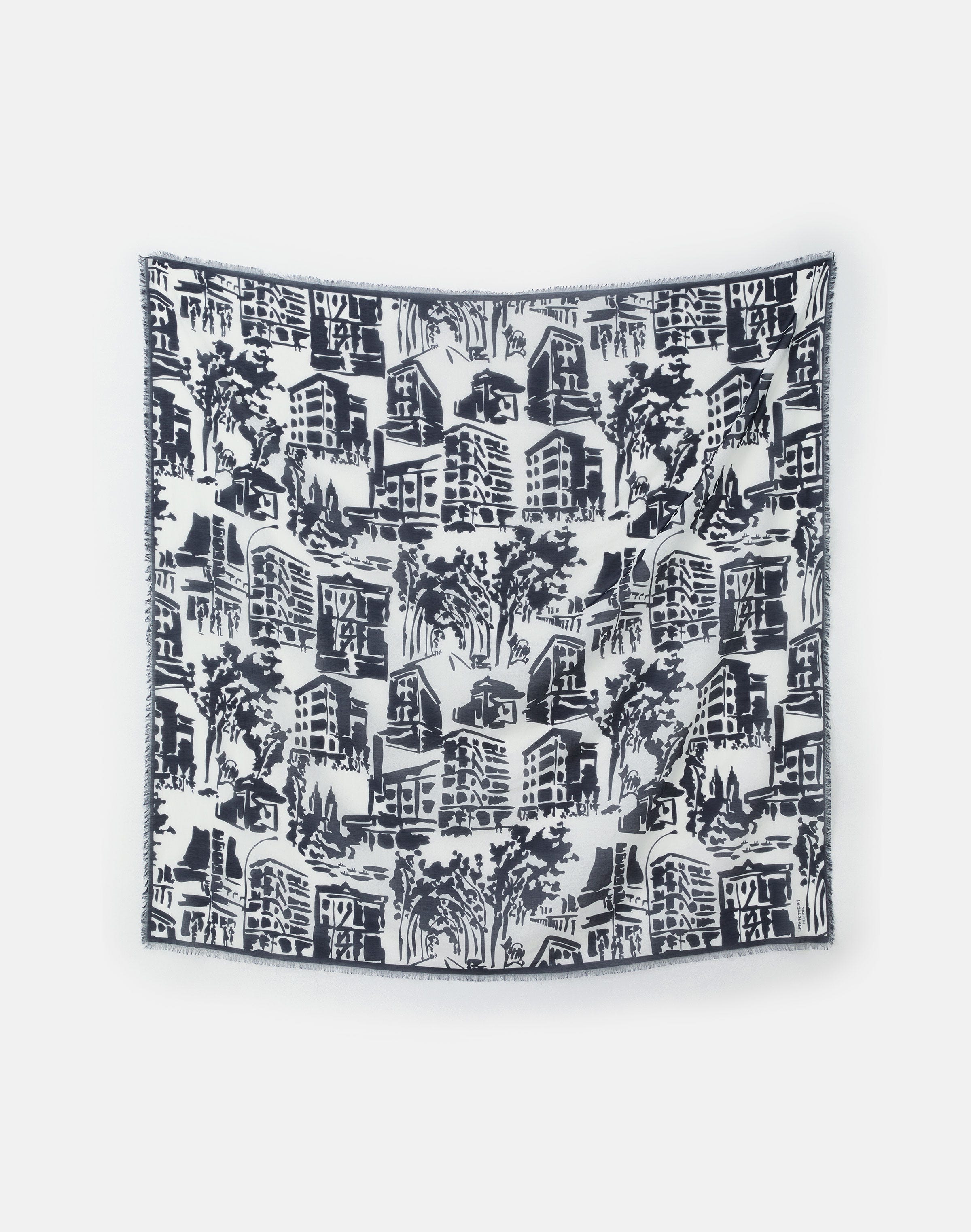 Cityscape Print Cotton-Silk Scarf