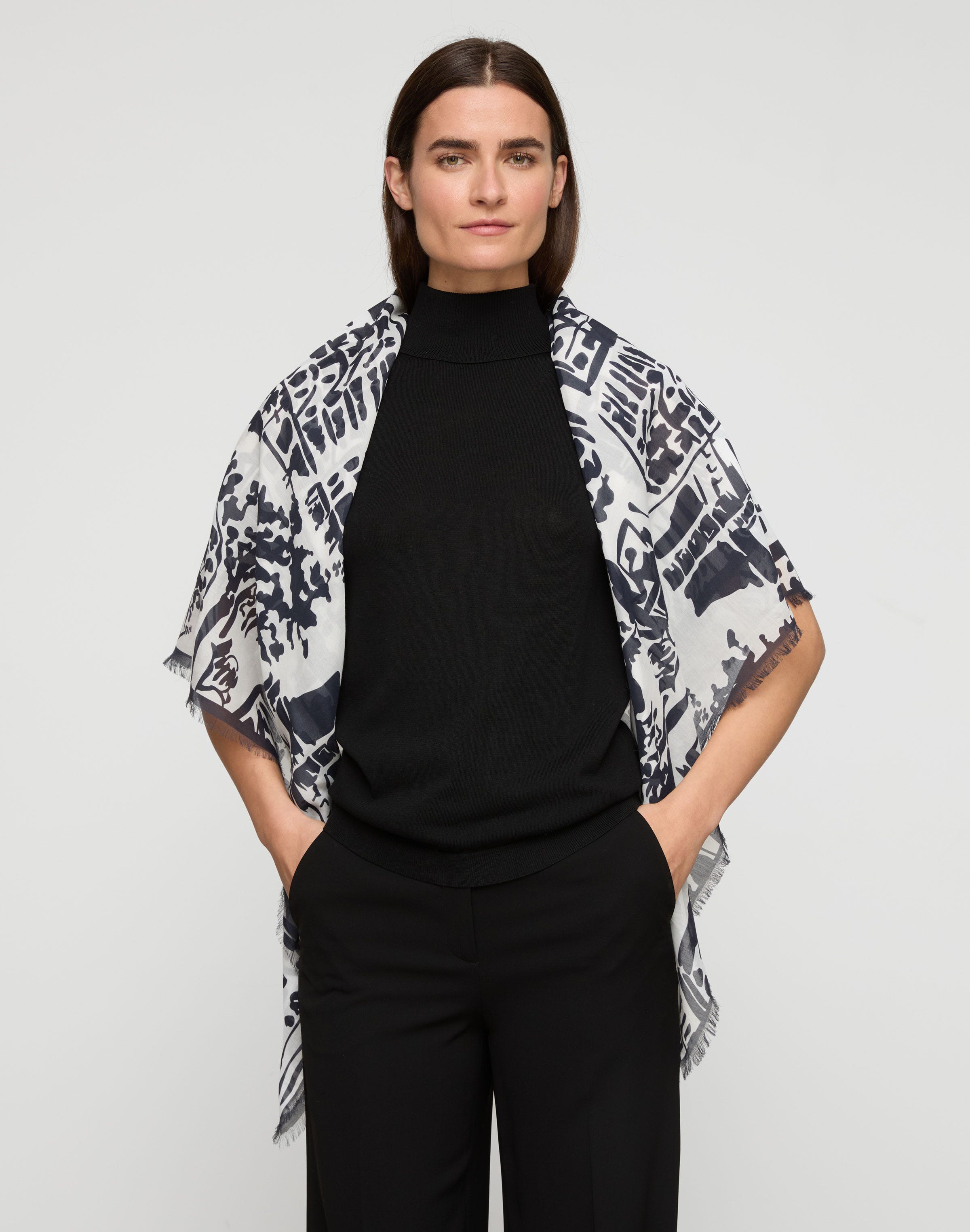 Cityscape Print Cotton-Silk Scarf