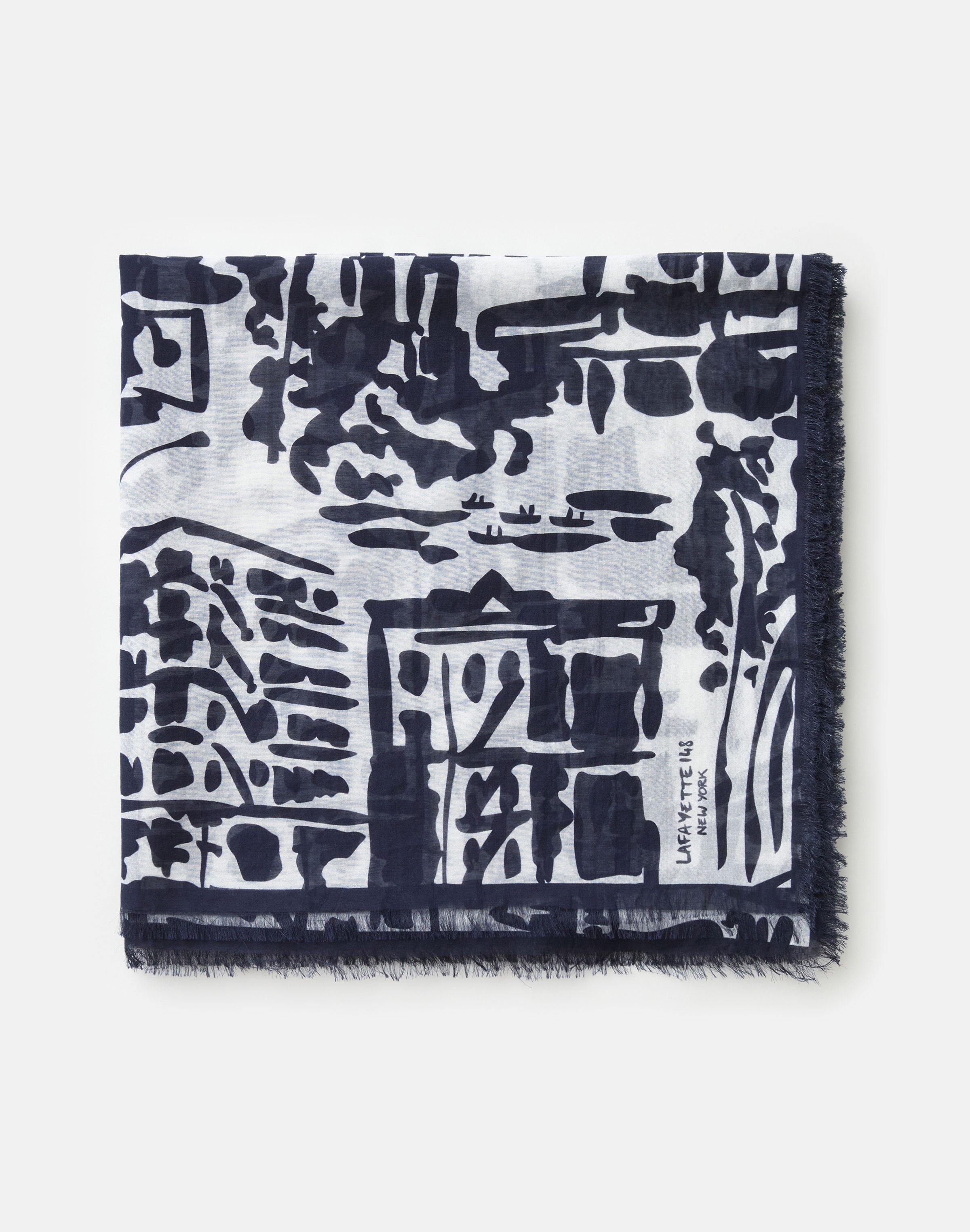 Cityscape Print Cotton-Silk Scarf