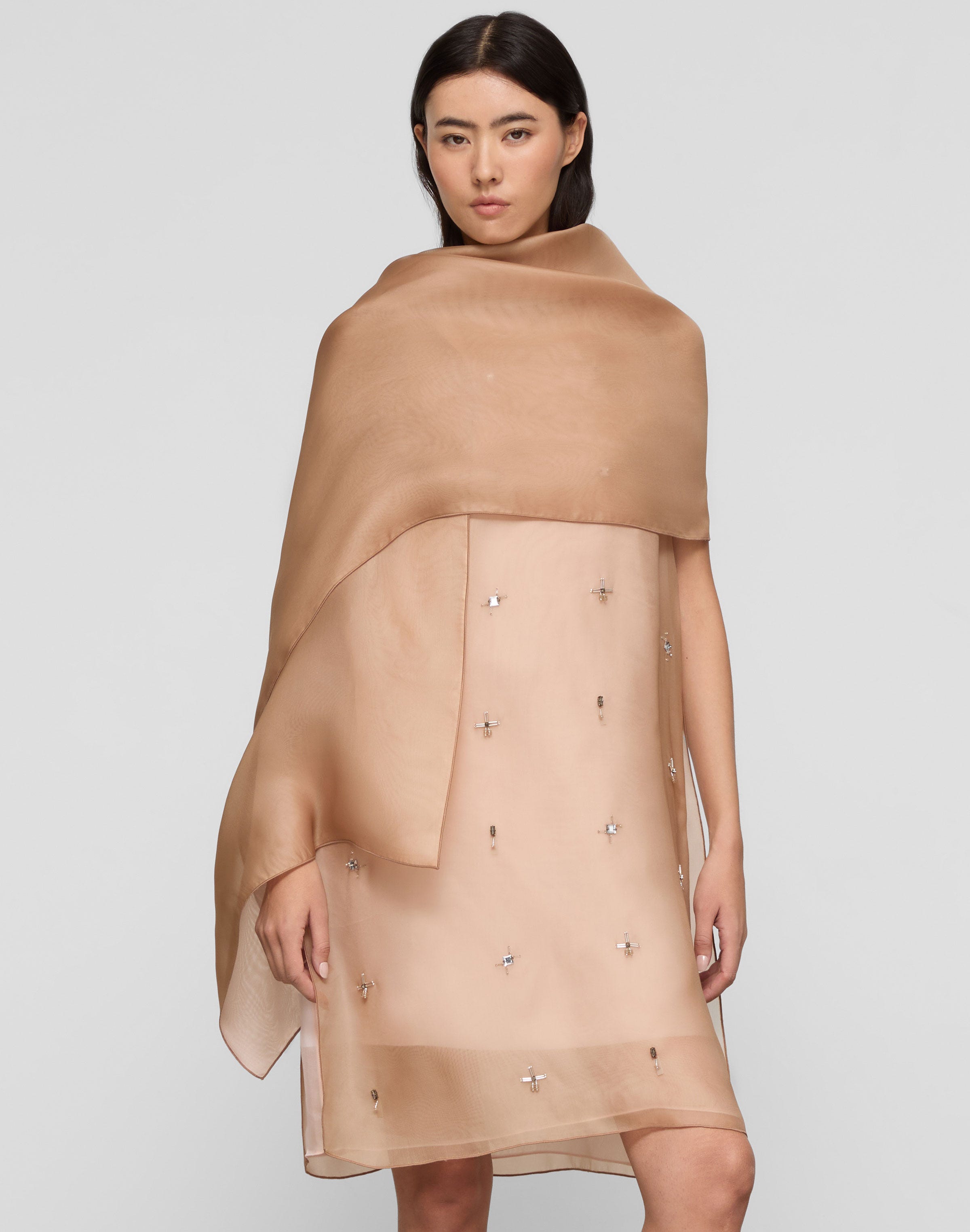 Two Tone Double Layer Silk Organza Stole