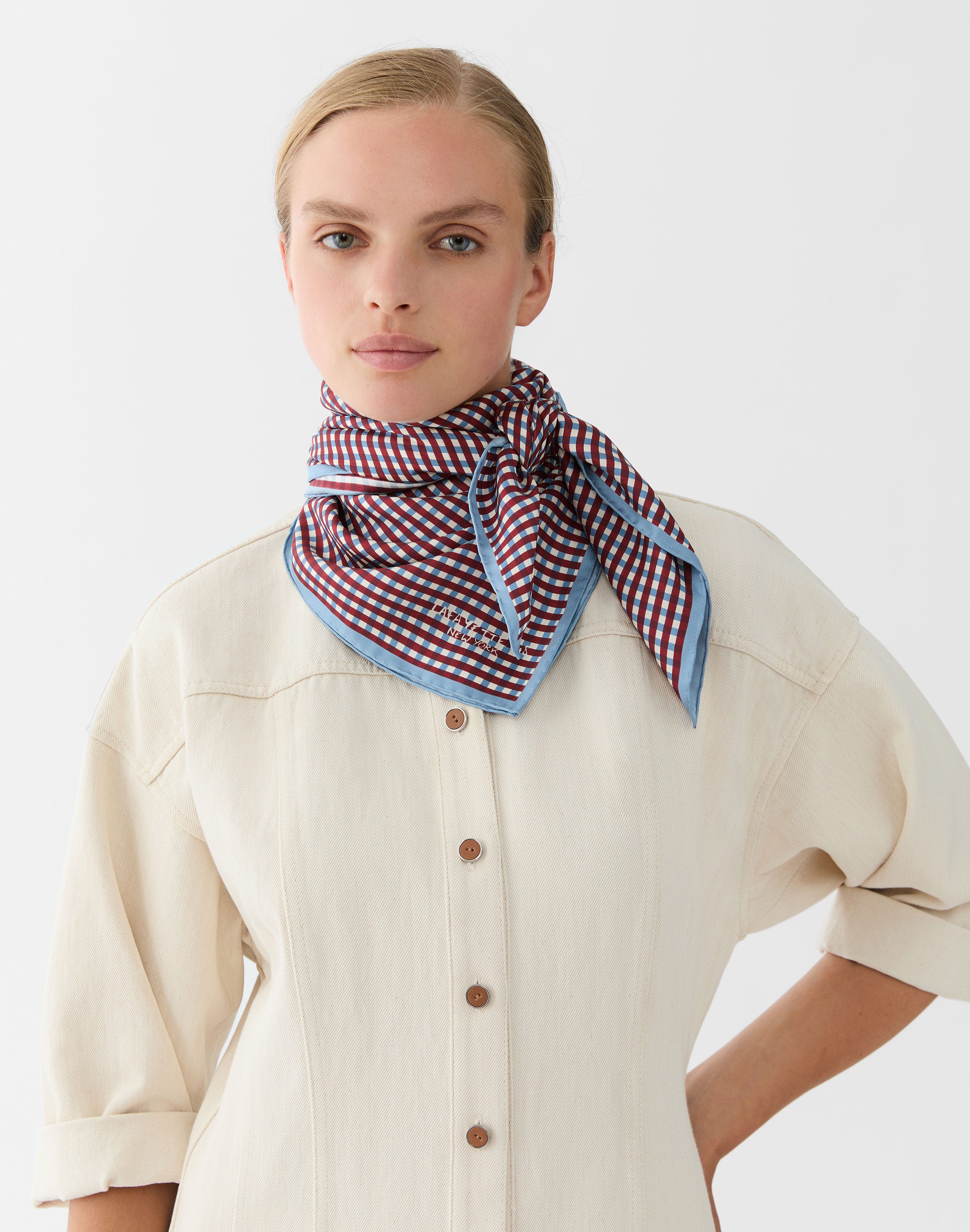 Gingham Print Silk Twill Scarf