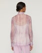 Plus-Size Washed Glaze Print Silk Crépon Button Blouse