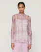 Plus-Size Washed Glaze Print Silk Crépon Button Blouse