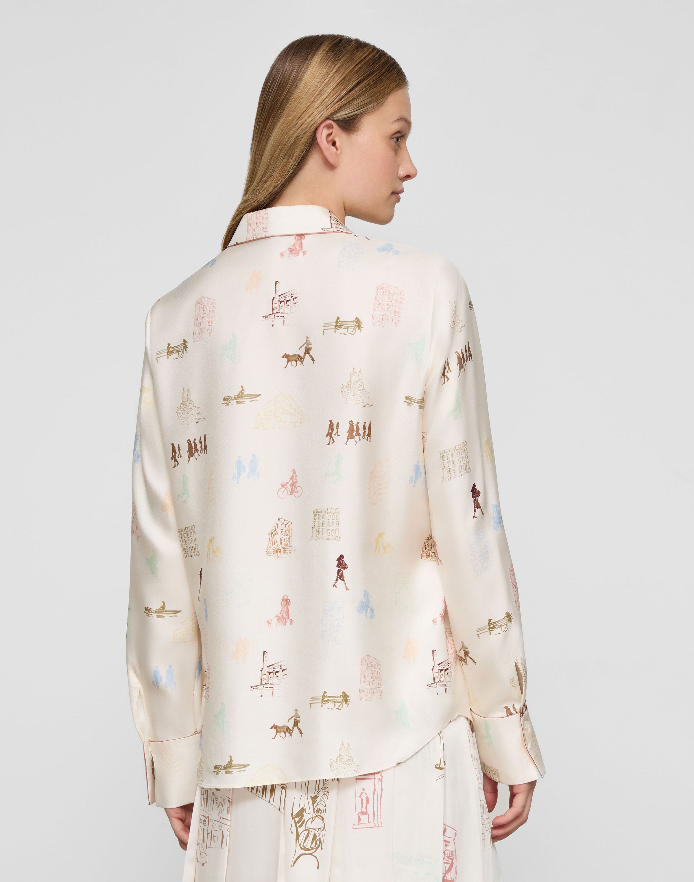 Petite Manhattan Print Silk Twill Button Blouse