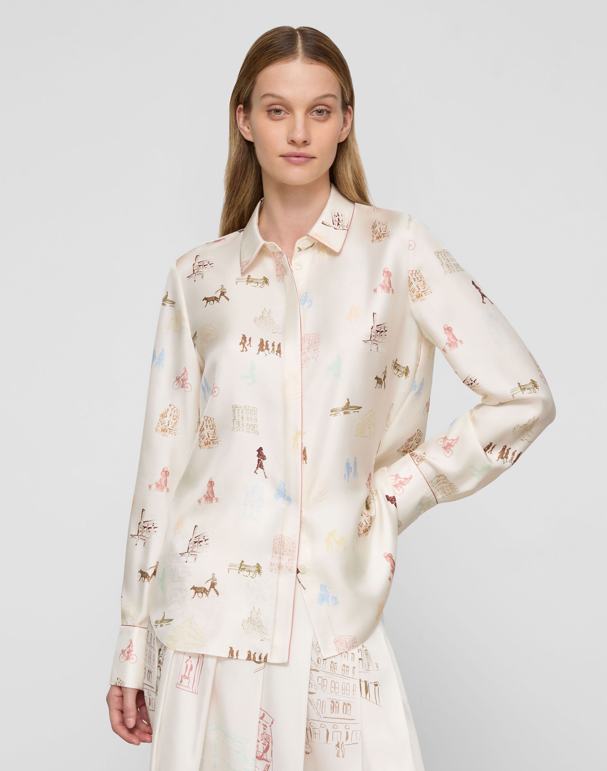 Petite Manhattan Print Silk Twill Button Blouse