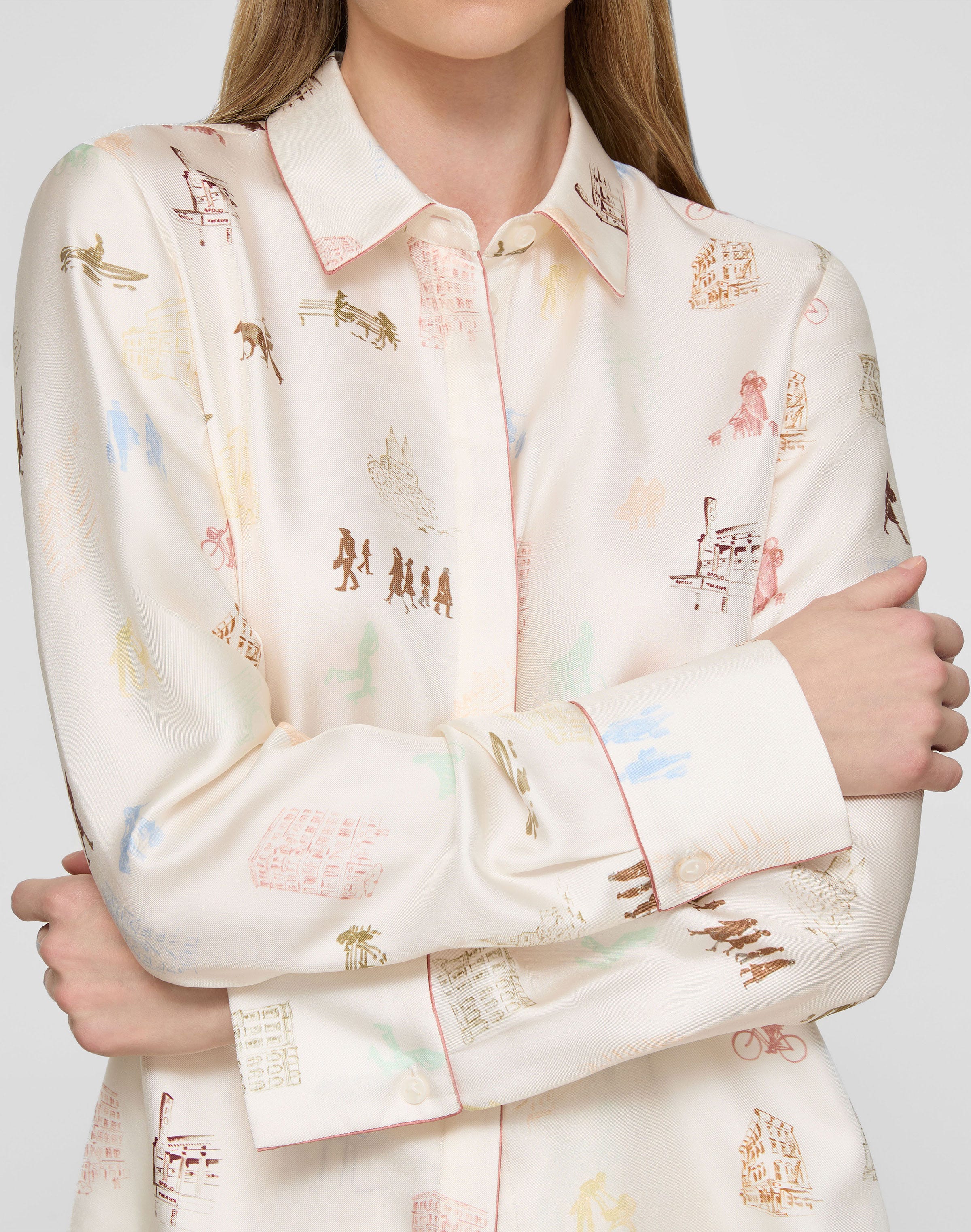 Petite Manhattan Print Silk Twill Button Blouse
