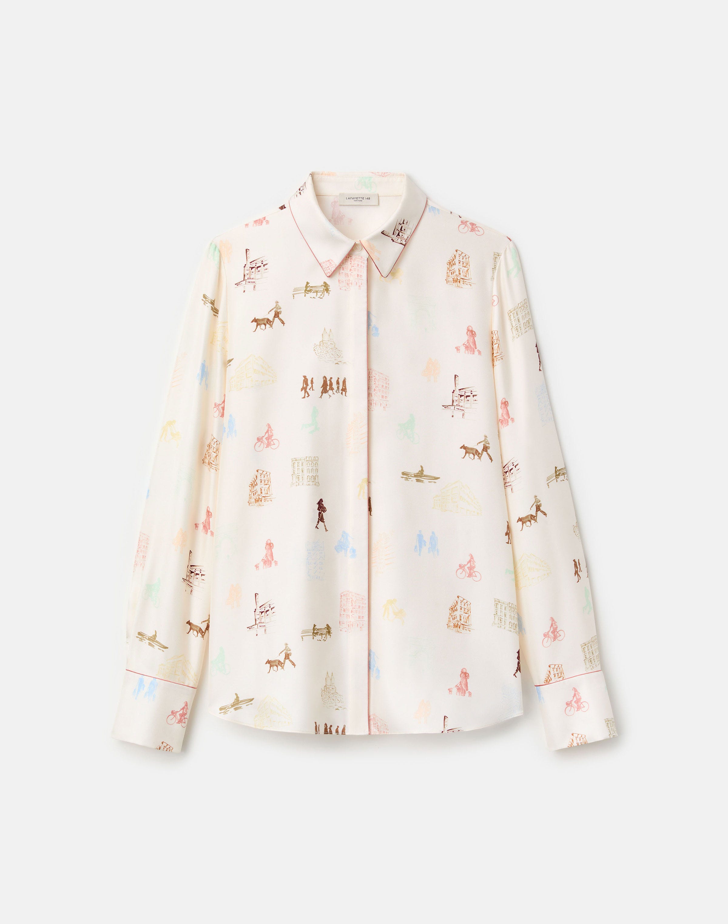 Petite Manhattan Print Silk Twill Button Blouse