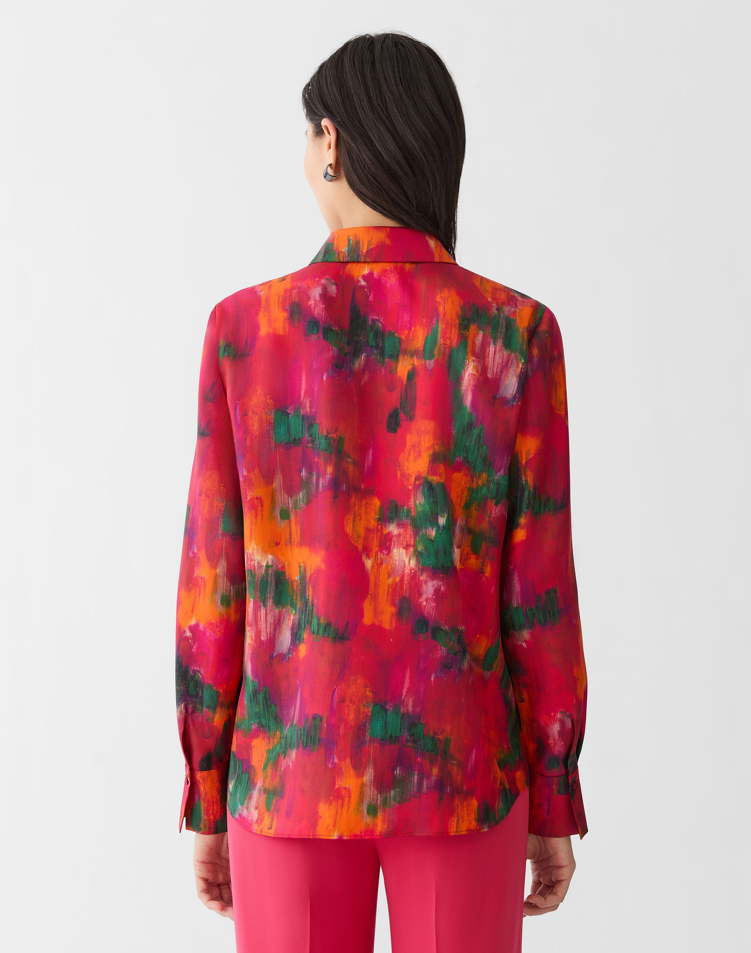 Petite Blossom Print Silk Button Blouse