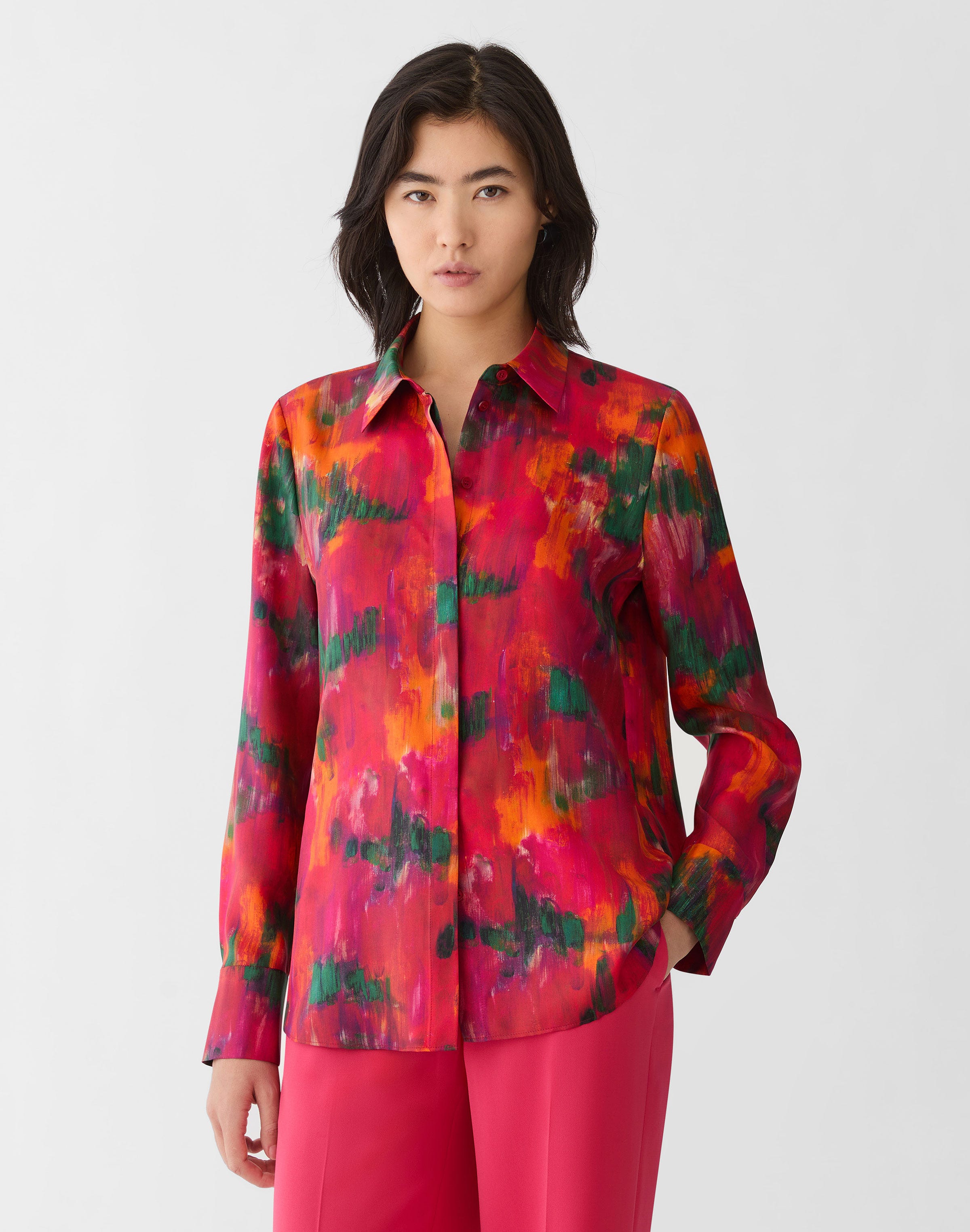 Petite Blossom Print Silk Button Blouse
