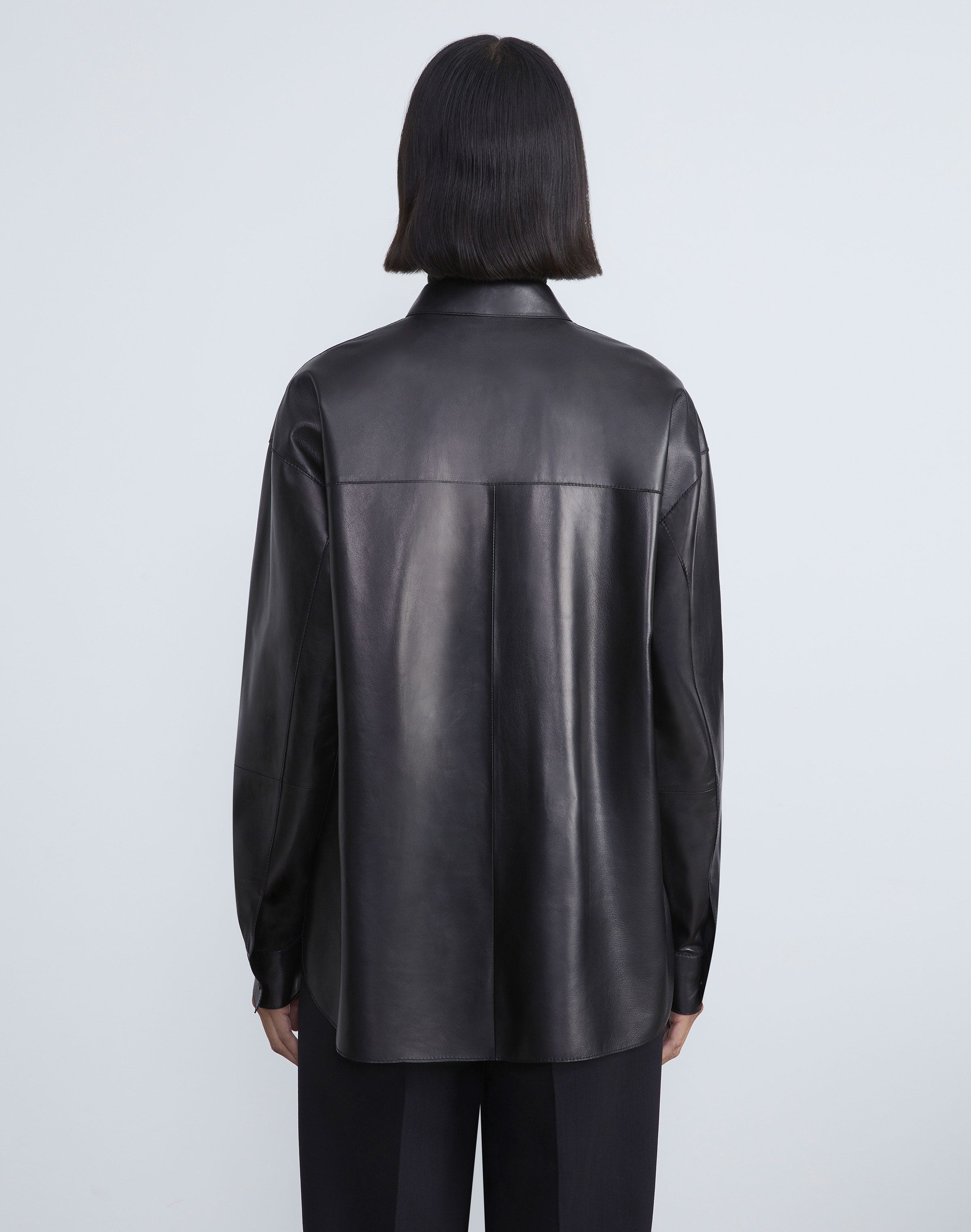 Plus-Size Nappa Lambskin Leather Shirt Jacket