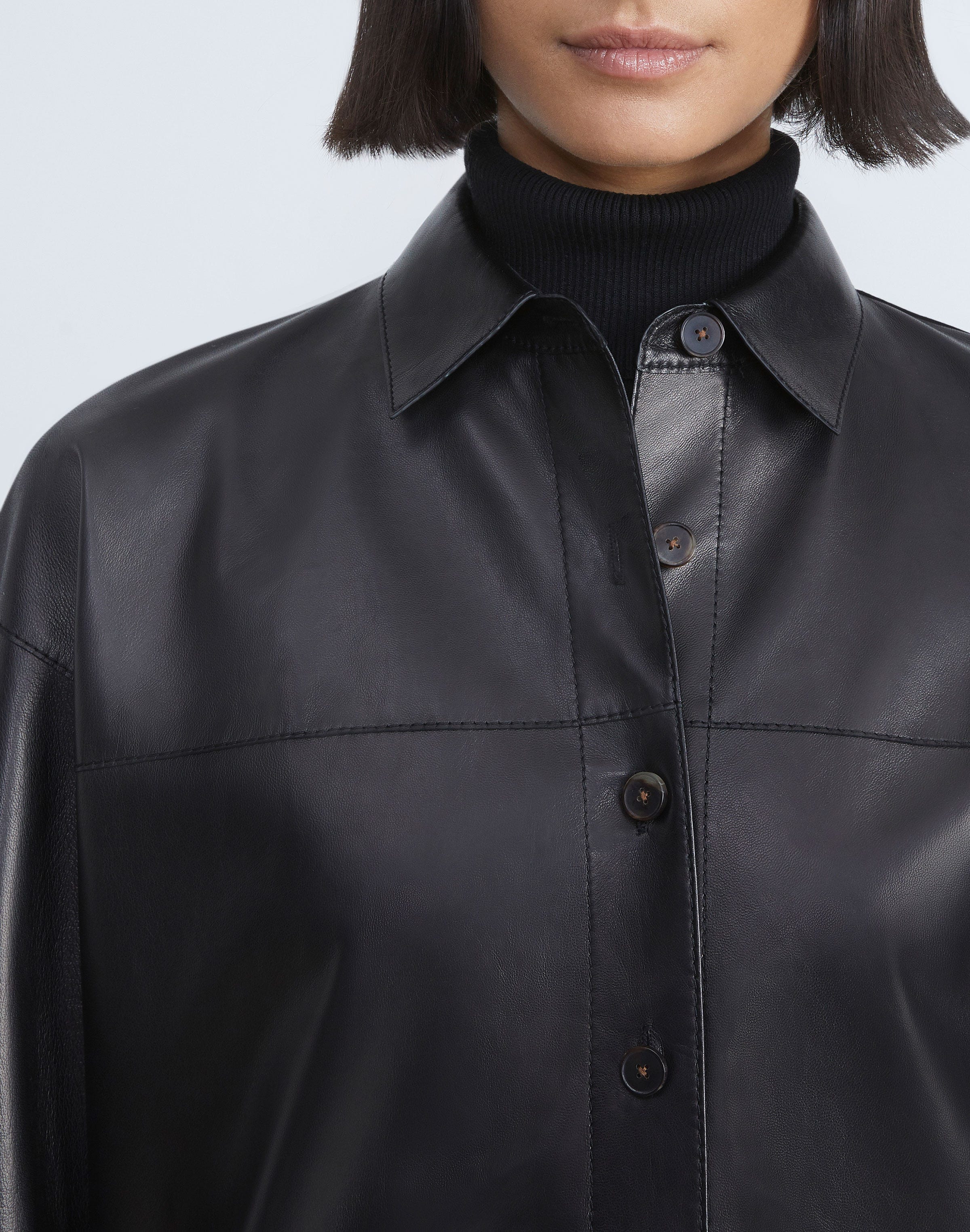 Plus-Size Nappa Lambskin Leather Shirt Jacket