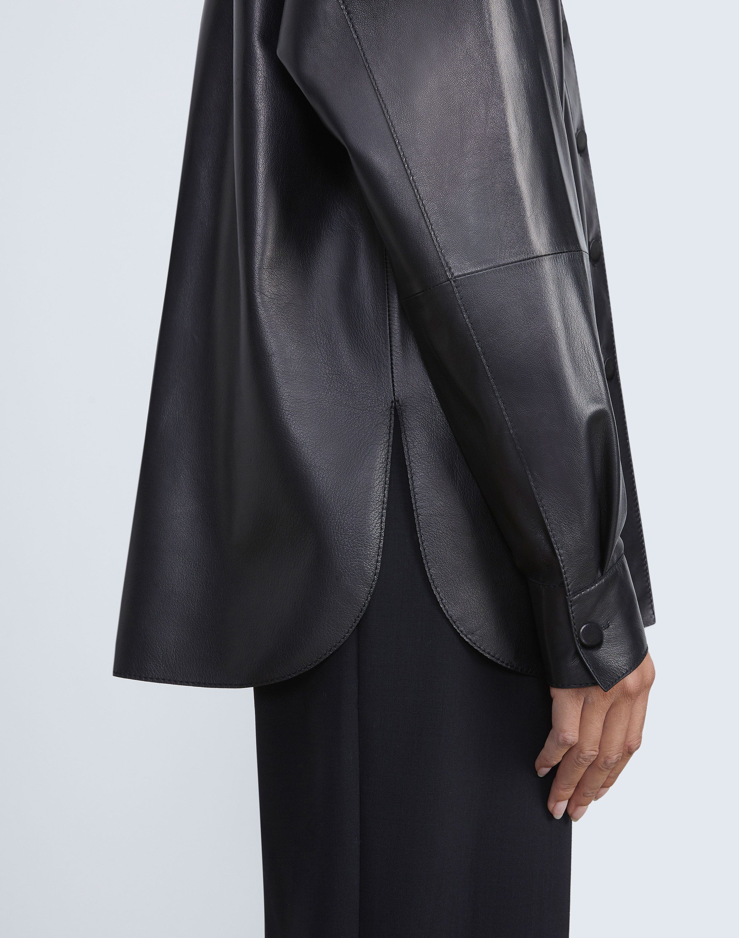 Plus-Size Nappa Lambskin Leather Shirt Jacket