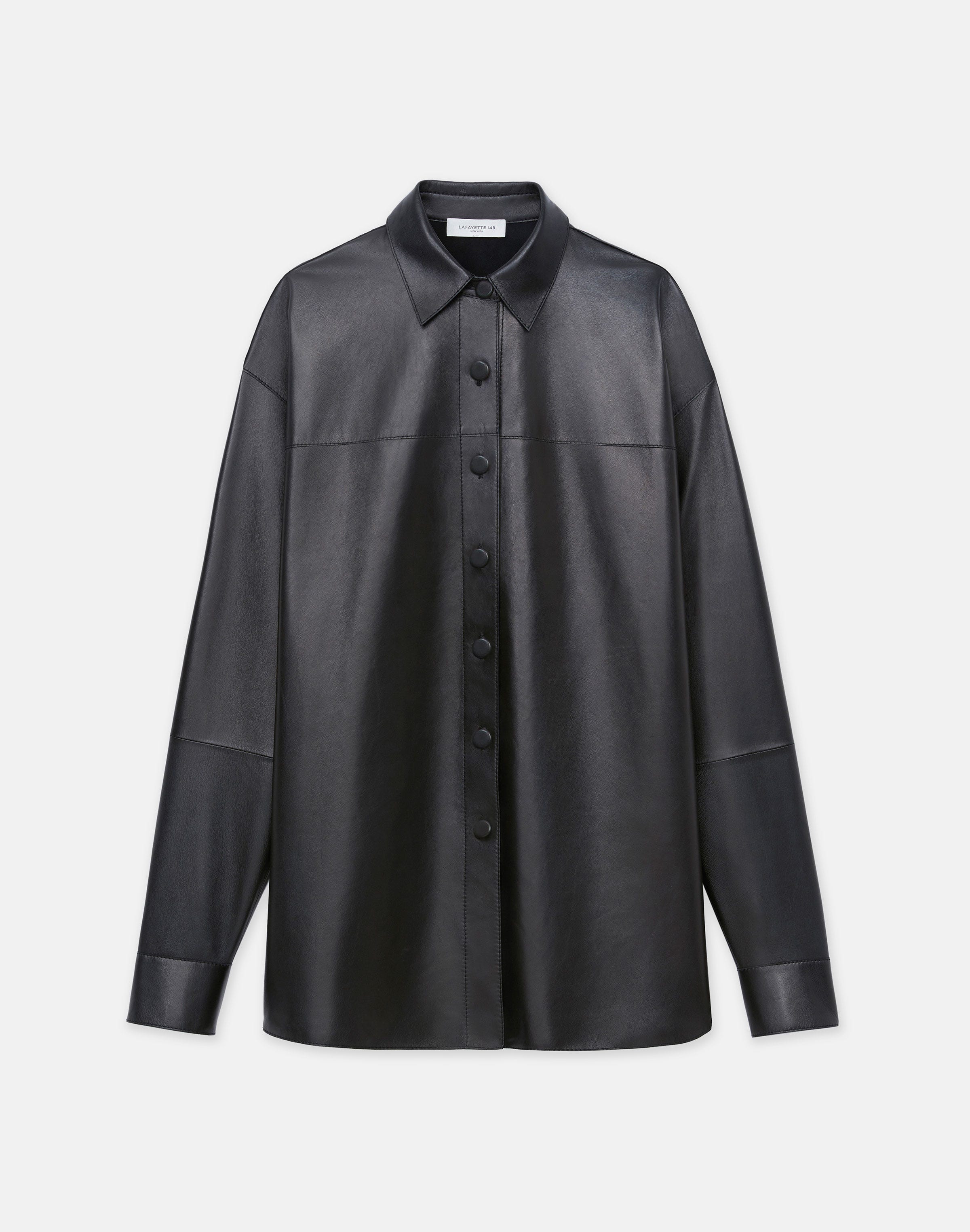 Plus-Size Nappa Lambskin Leather Shirt Jacket