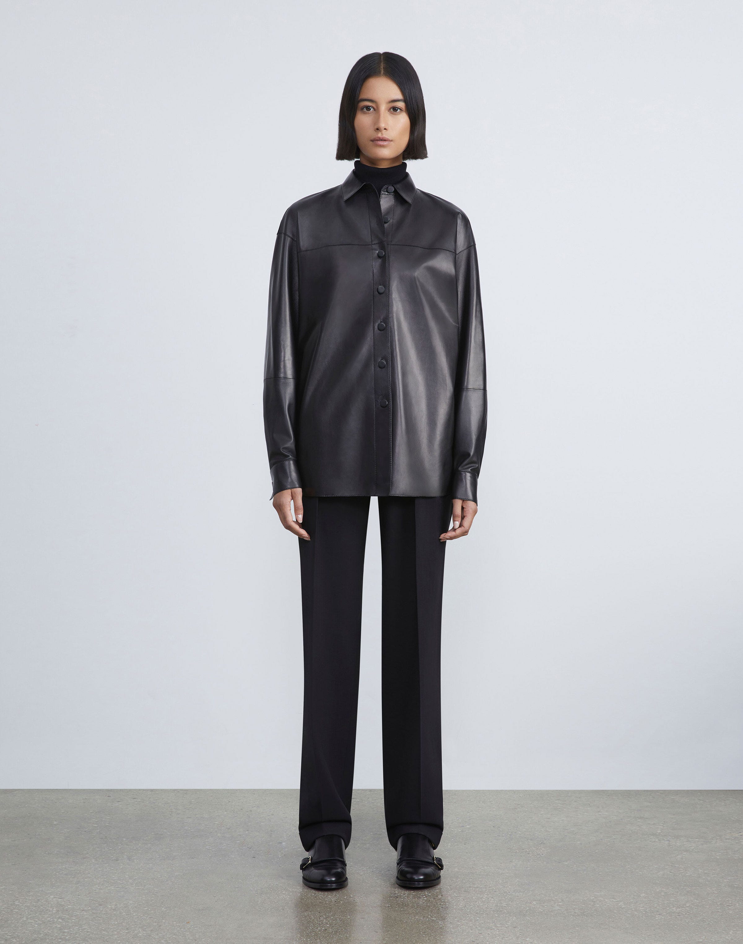 Plus-Size Nappa Lambskin Leather Shirt Jacket