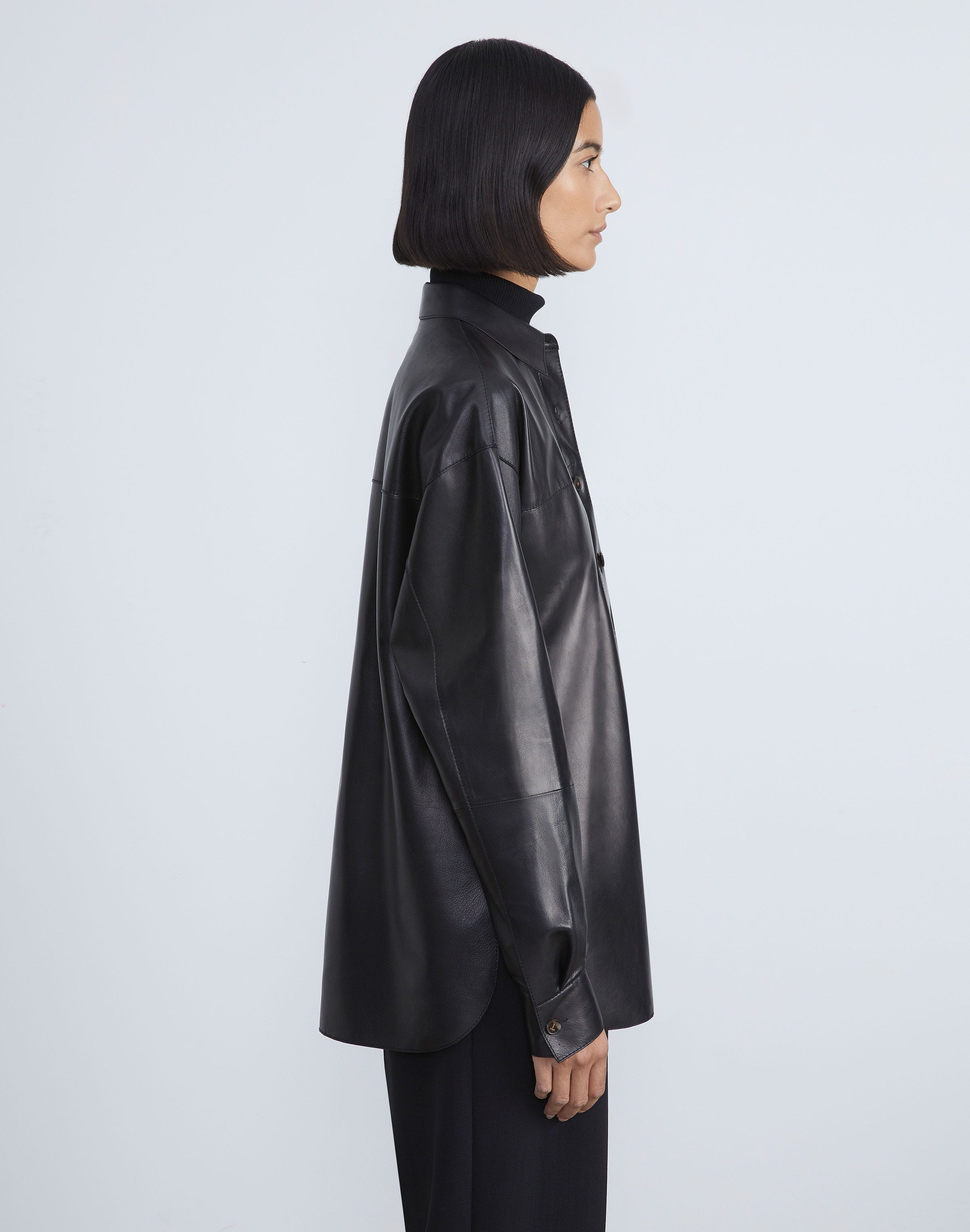 Plus-Size Nappa Lambskin Leather Shirt Jacket
