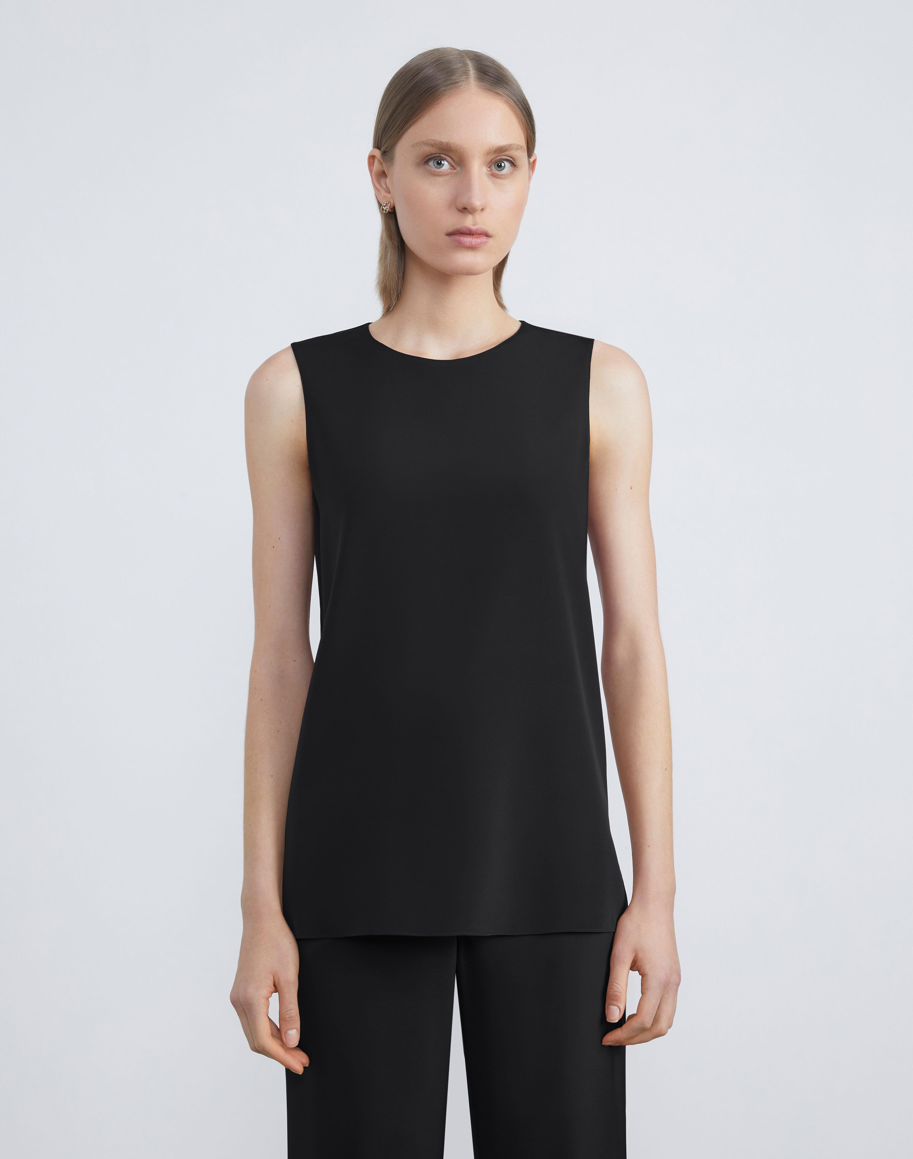 Petite Silk Crepe De Chine Sleeveless Blouse