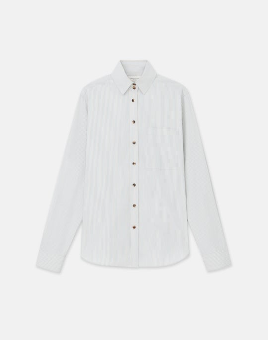 Stripe Cotton High Collar Pocket Shirt