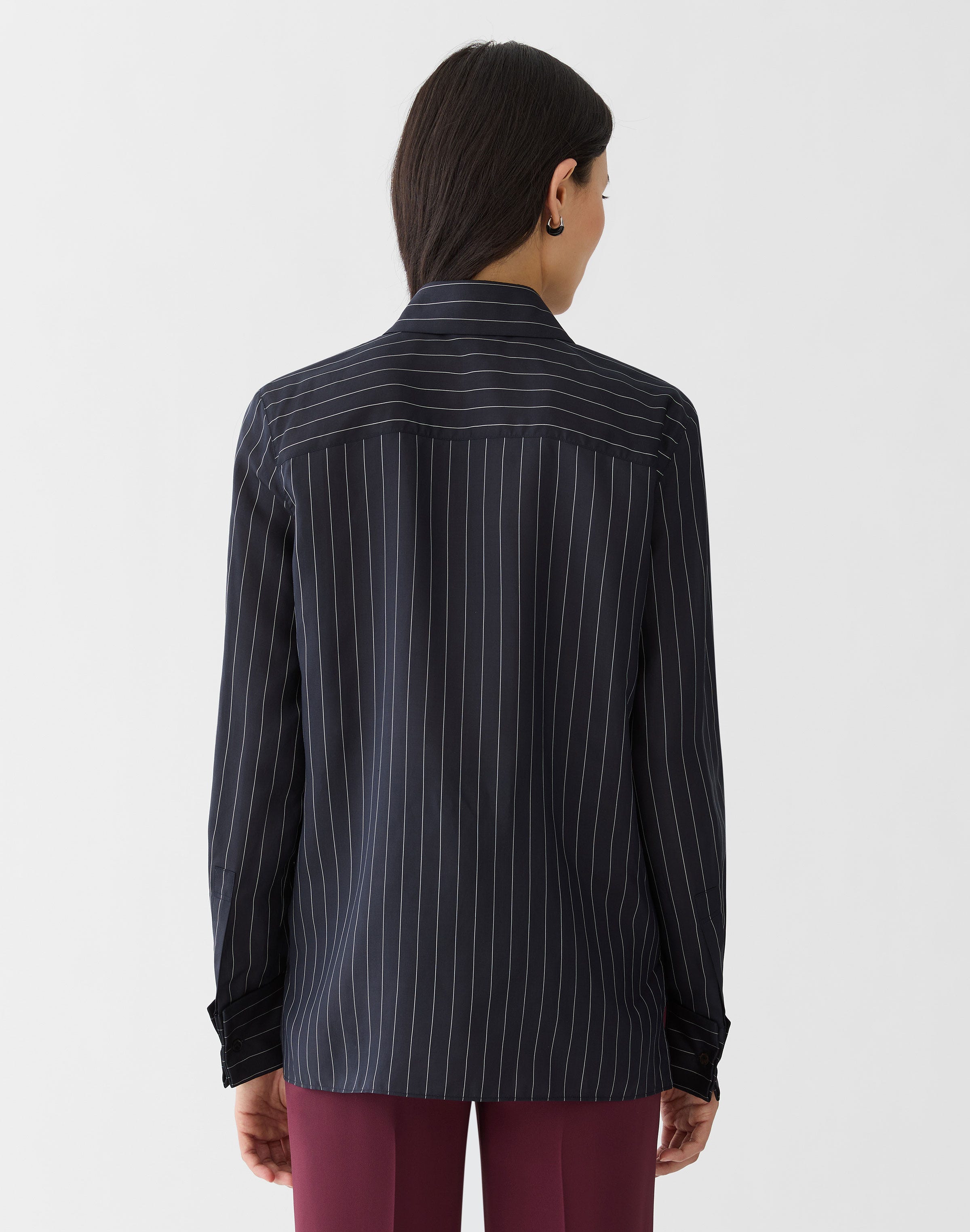 Pinstripe Silk French Cuff Blouse