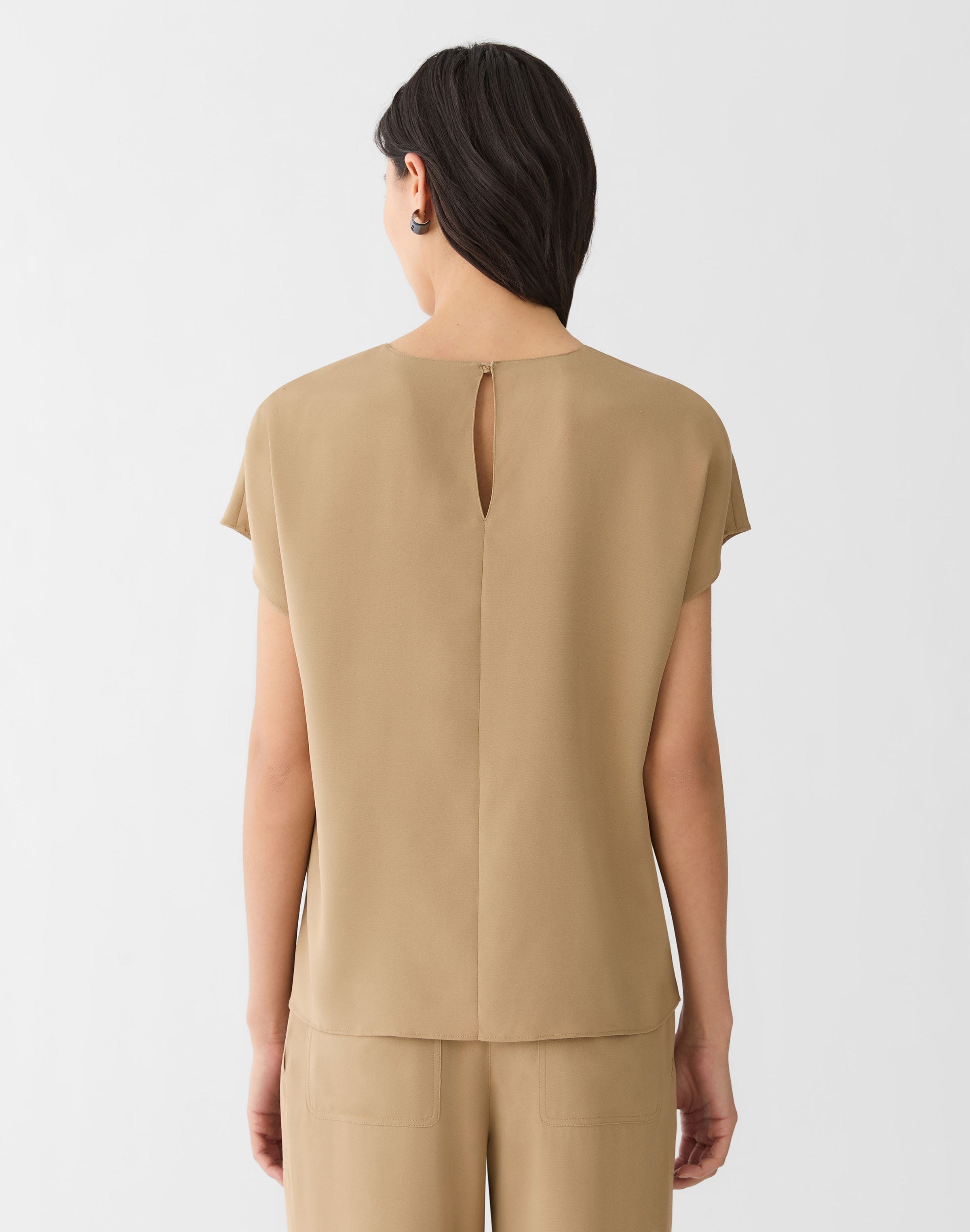 Petite Organic Silk Stretch Georgette Short Sleeve Blouse