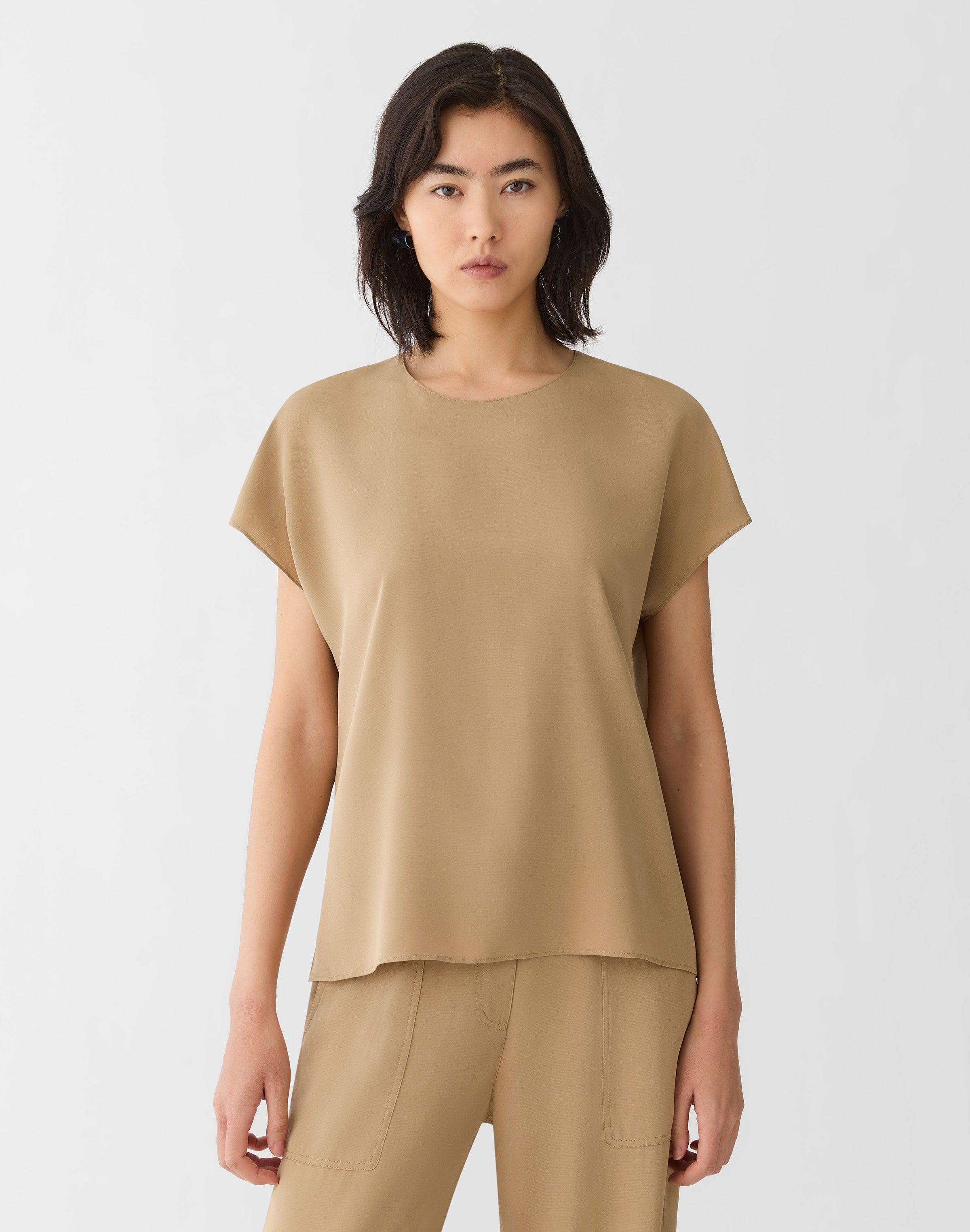 Petite Organic Silk Stretch Georgette Short Sleeve Blouse