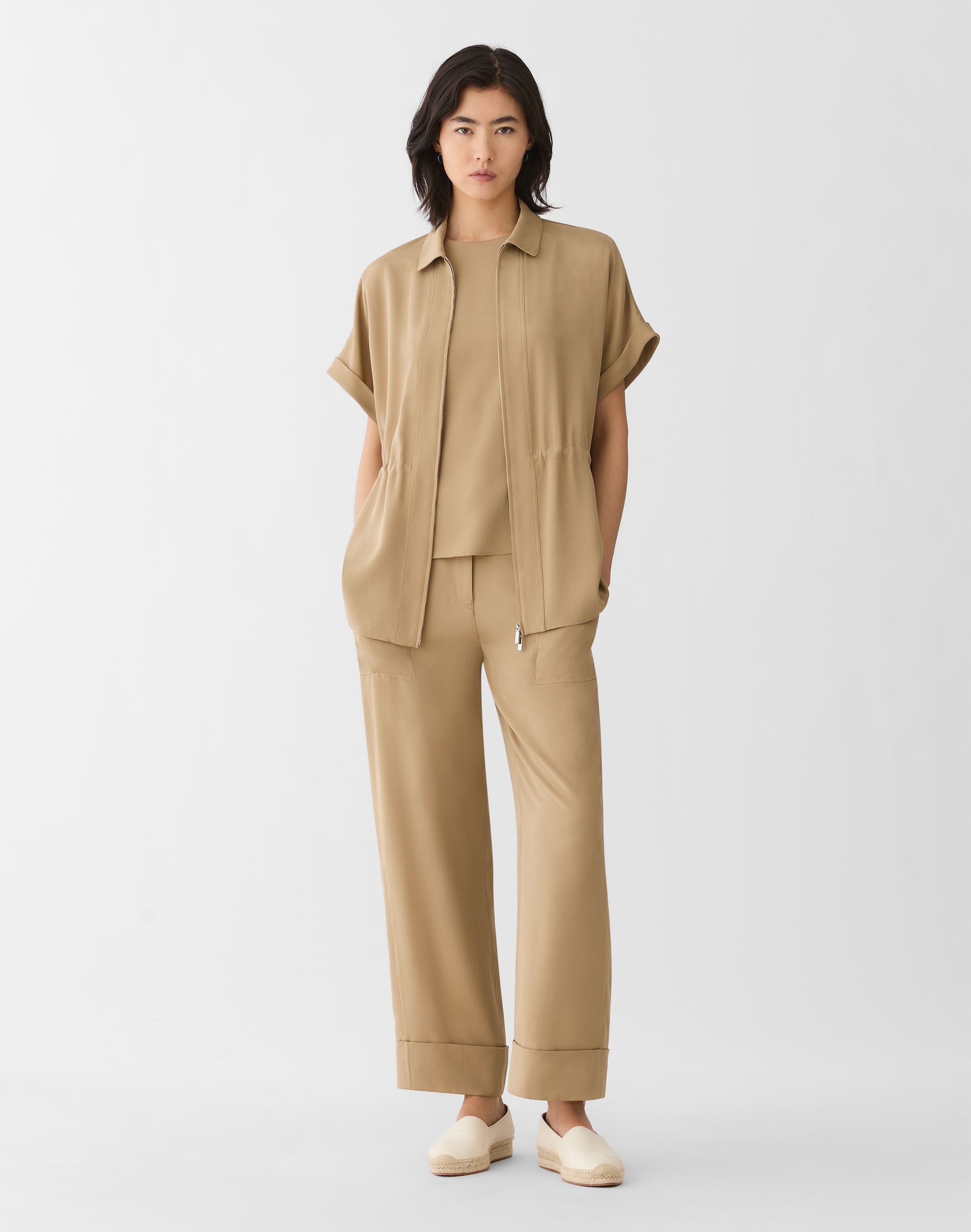 Petite Organic Silk Stretch Georgette Short Sleeve Blouse