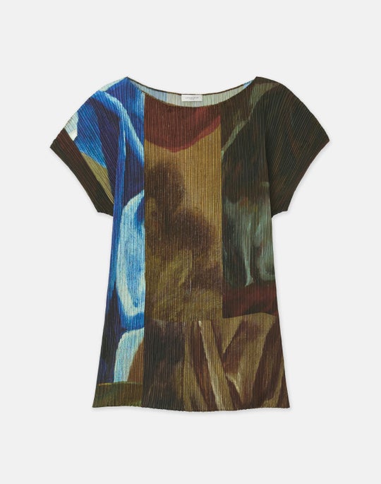 L148 X Save Venice Print Recycled Satin Plissé Blouse