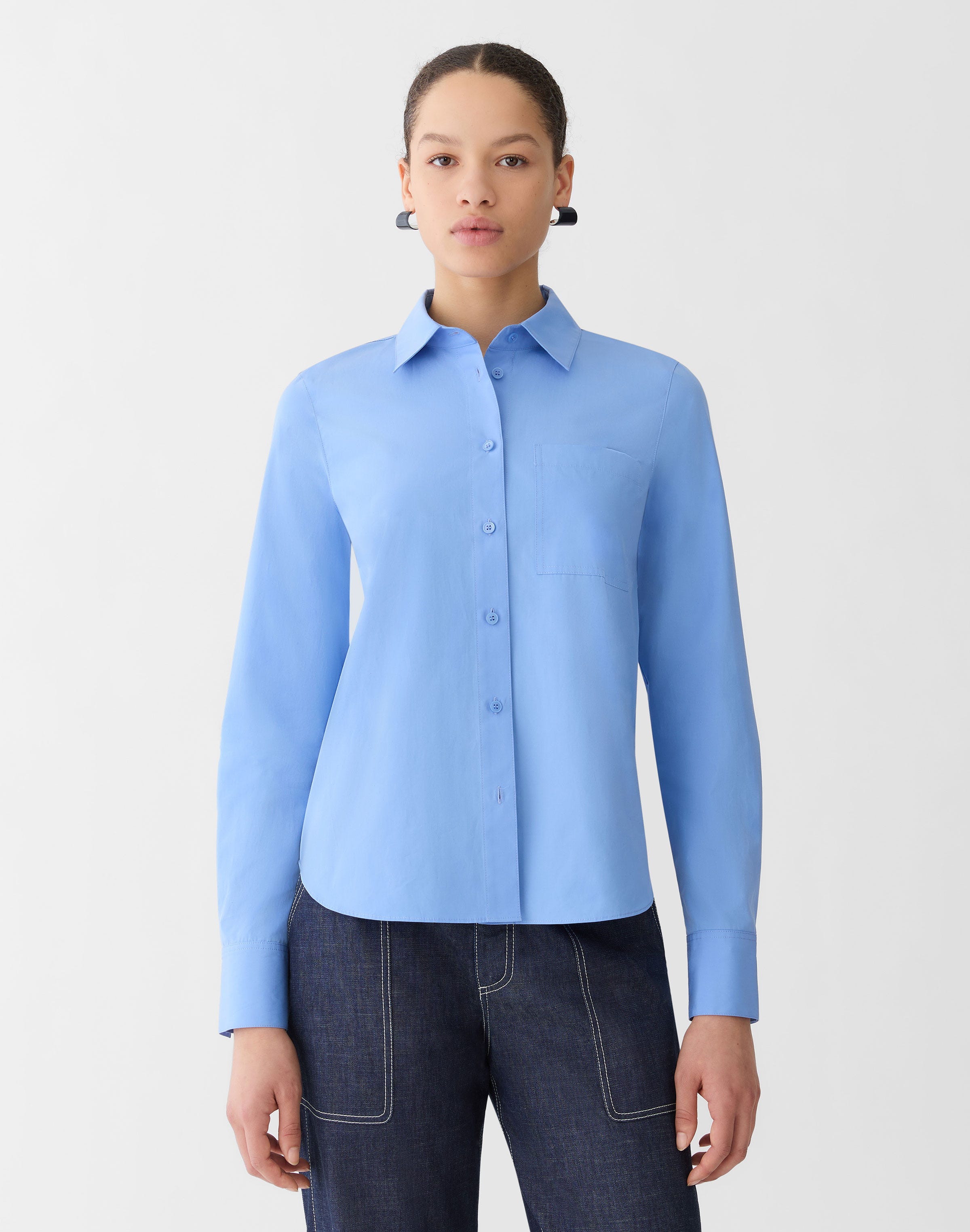 Petite Organic Cotton Poplin Button Front Shirt
