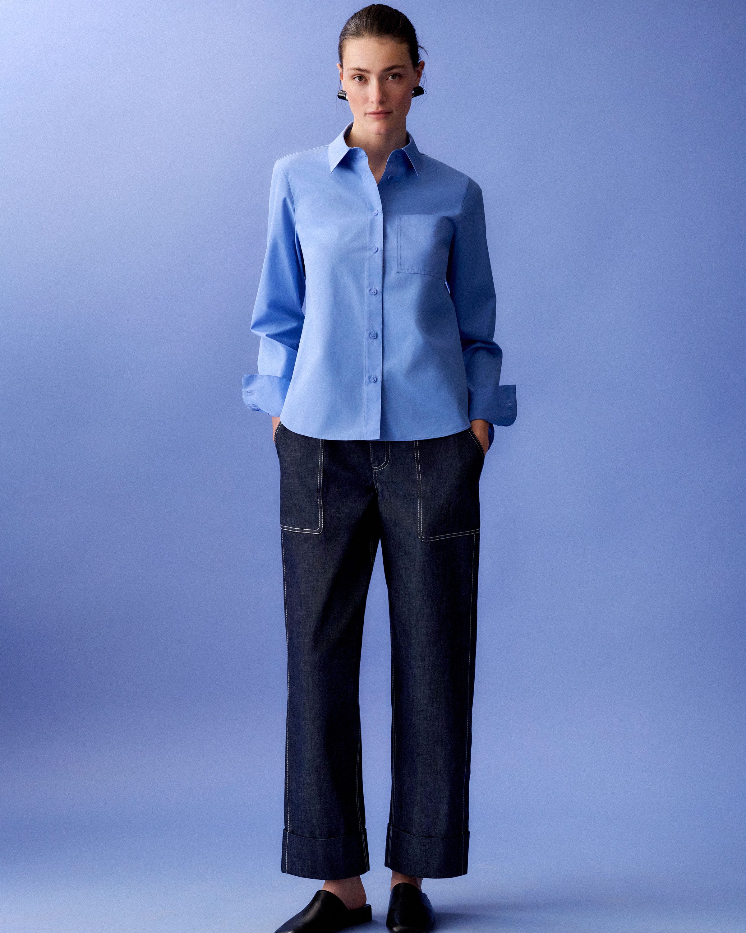 Petite Organic Cotton Poplin Button Front Shirt
