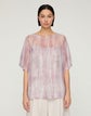 Washed Glaze Print Silk Crépon Short Sleeve Blouse