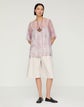 Washed Glaze Print Silk Crépon Short Sleeve Blouse