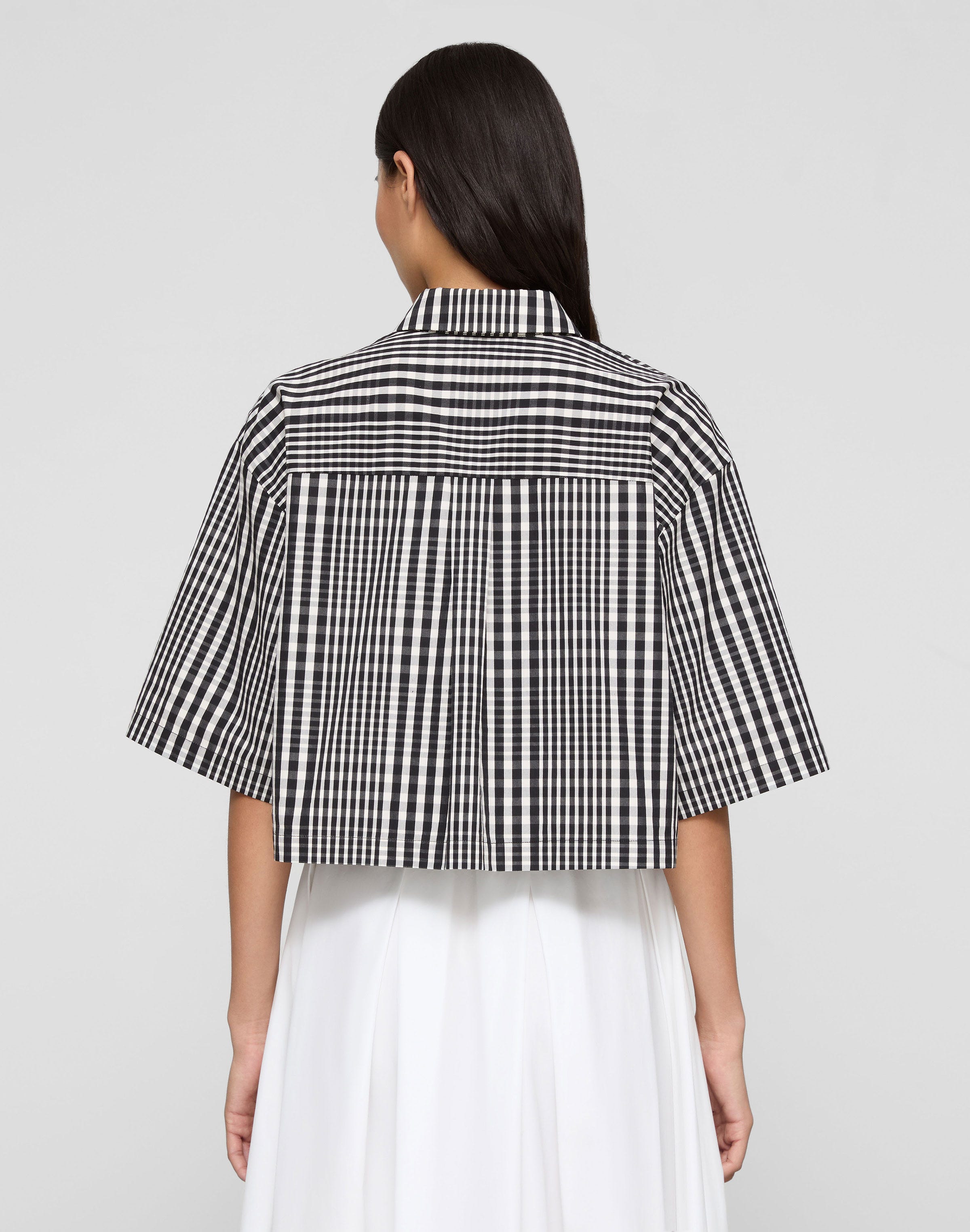 Grid Plaid Cotton Cropped Oversized Shirt