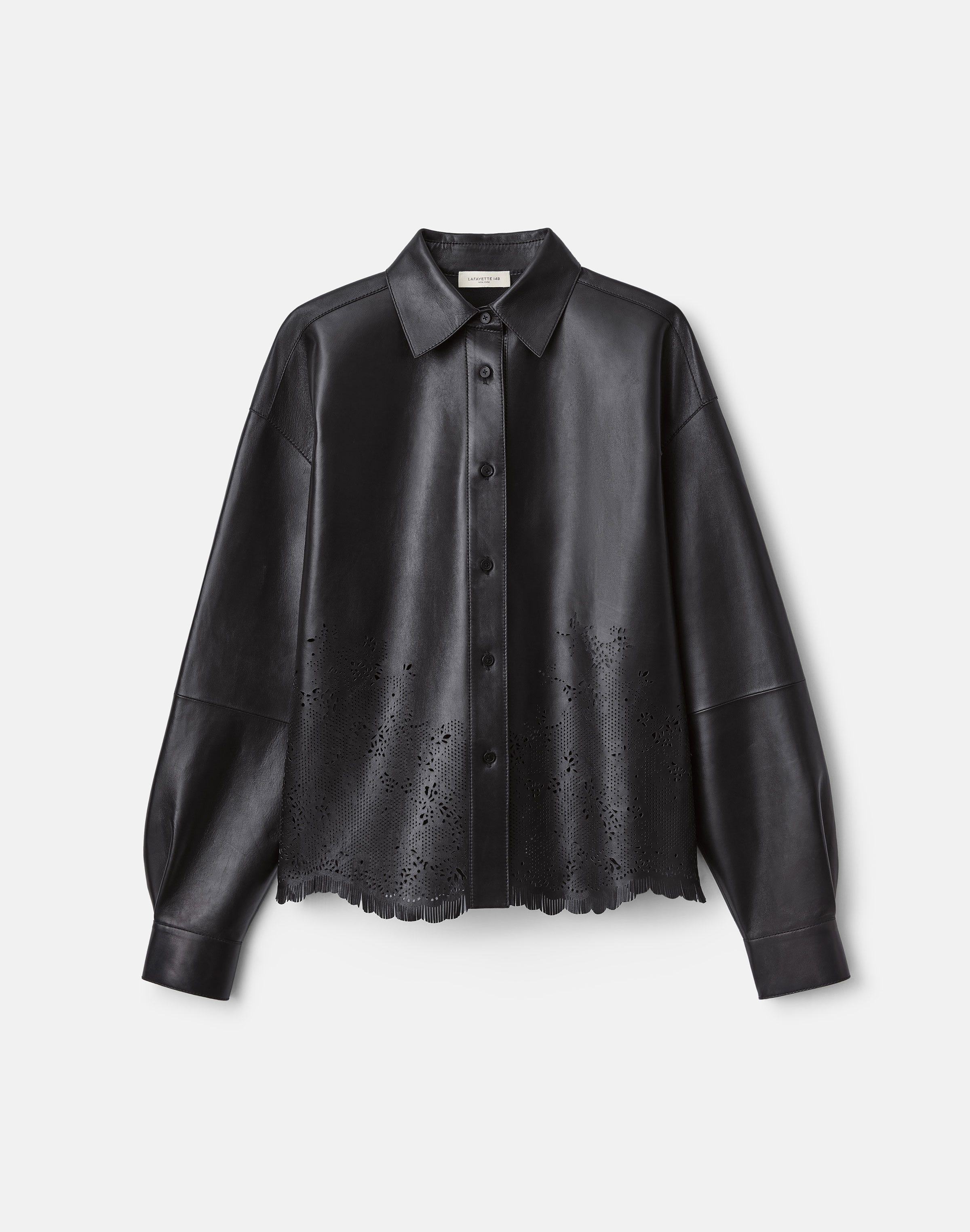 Laser Cut Nappa Leather Oversized Cropped Shirt