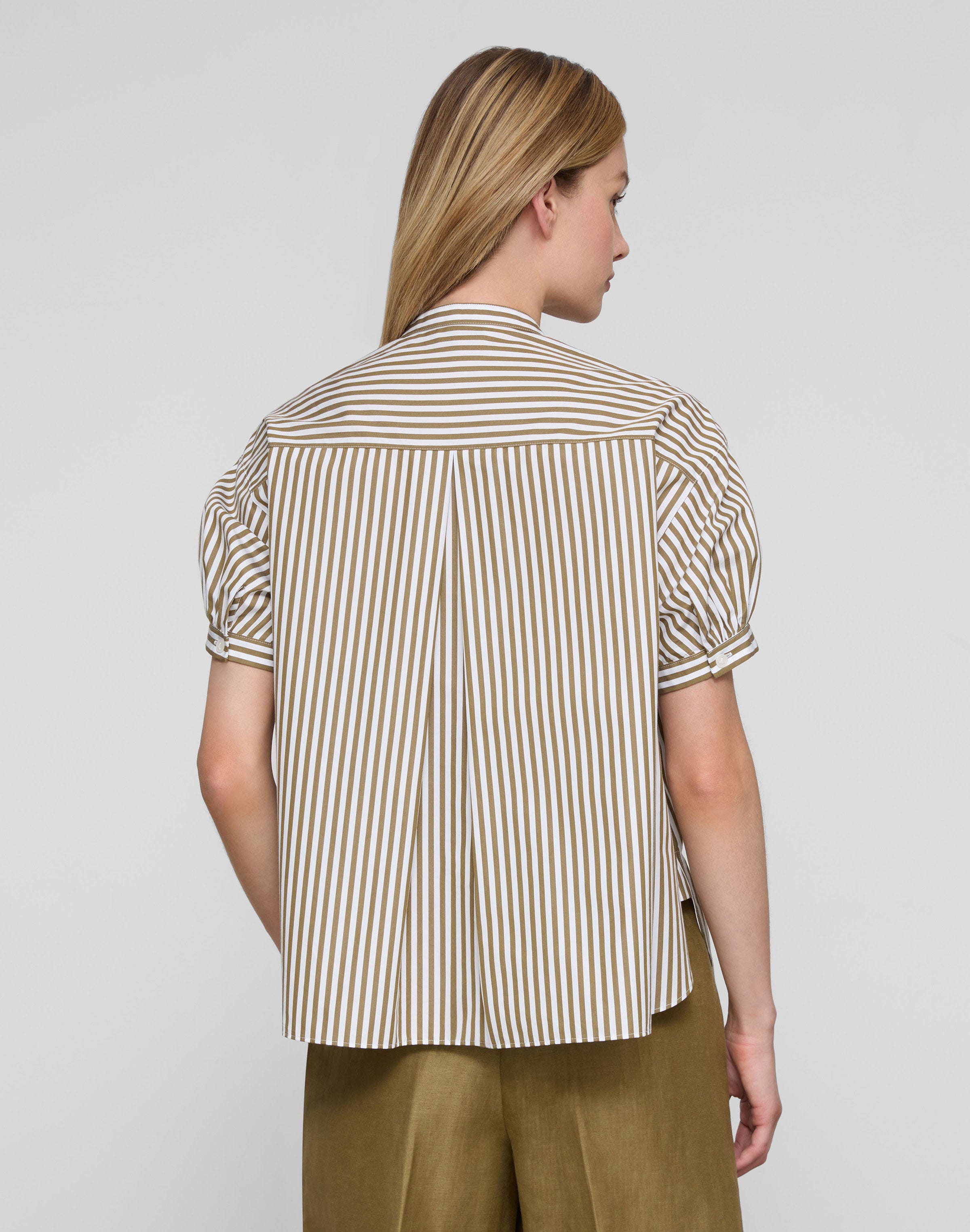 Striped Cotton Puff Sleeve Oversized Shirt
