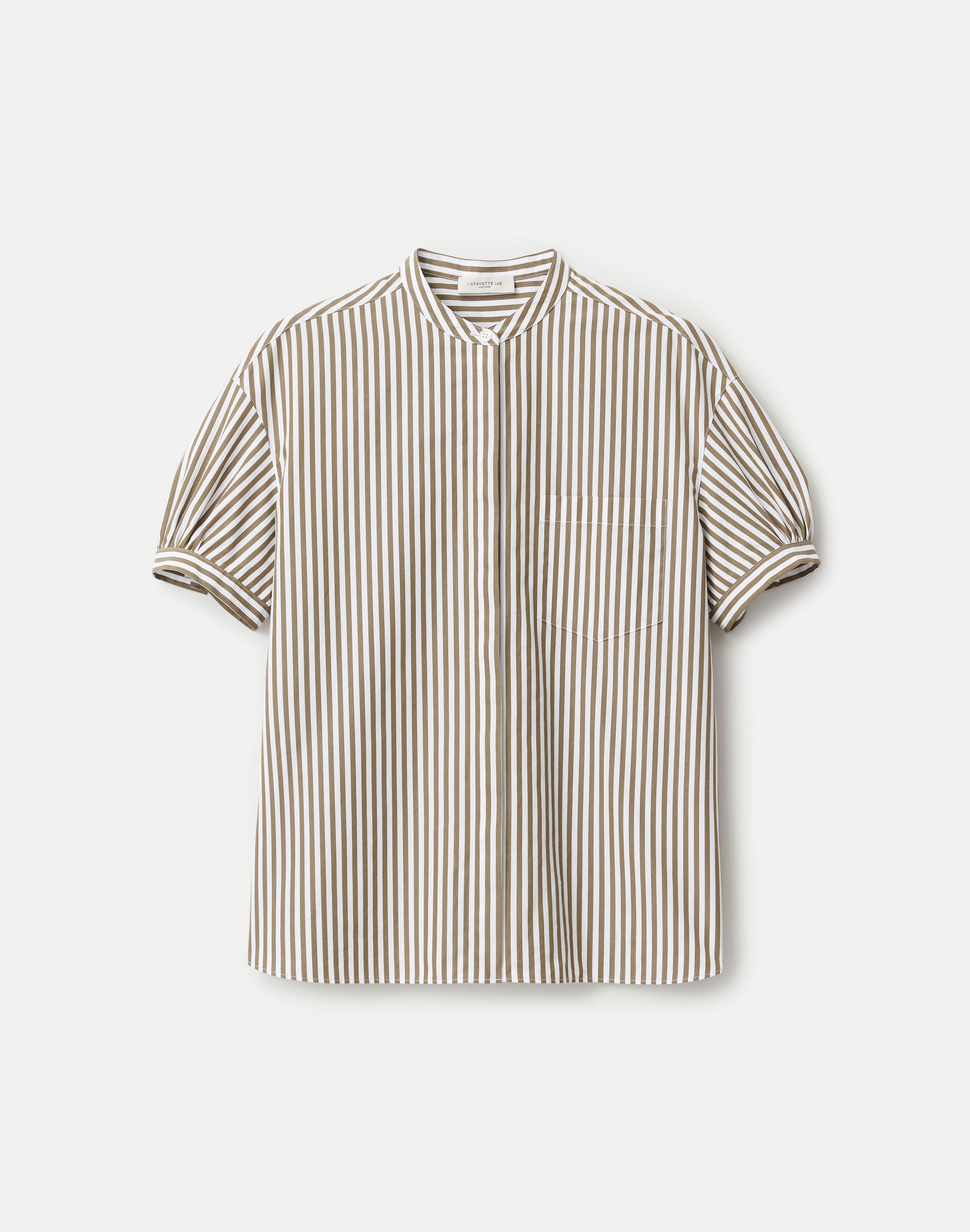 Striped Cotton Puff Sleeve Oversized Shirt