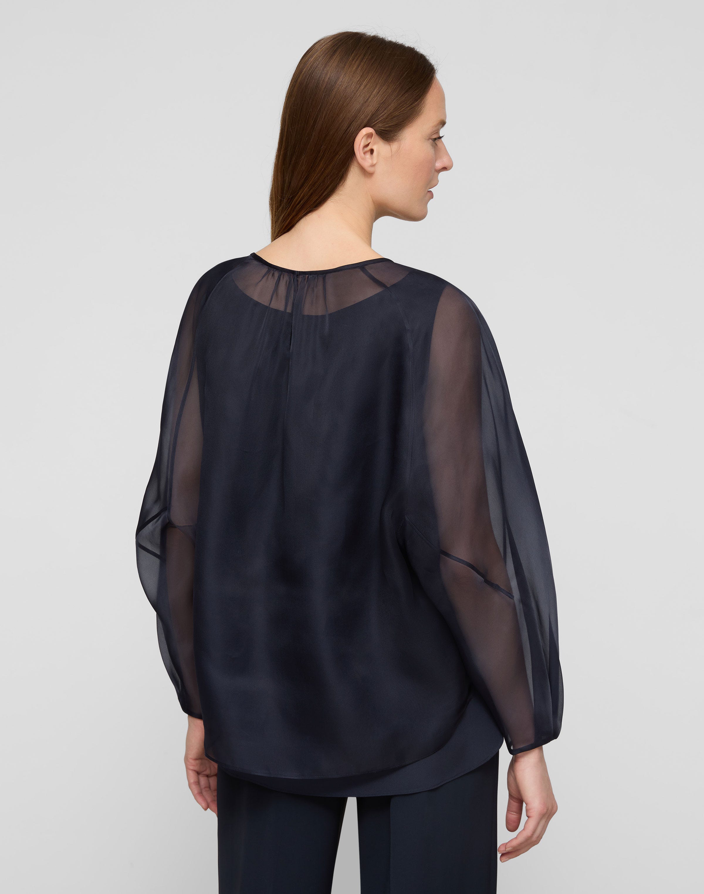Organza Silk Blouson Sleeve Oversized Blouse