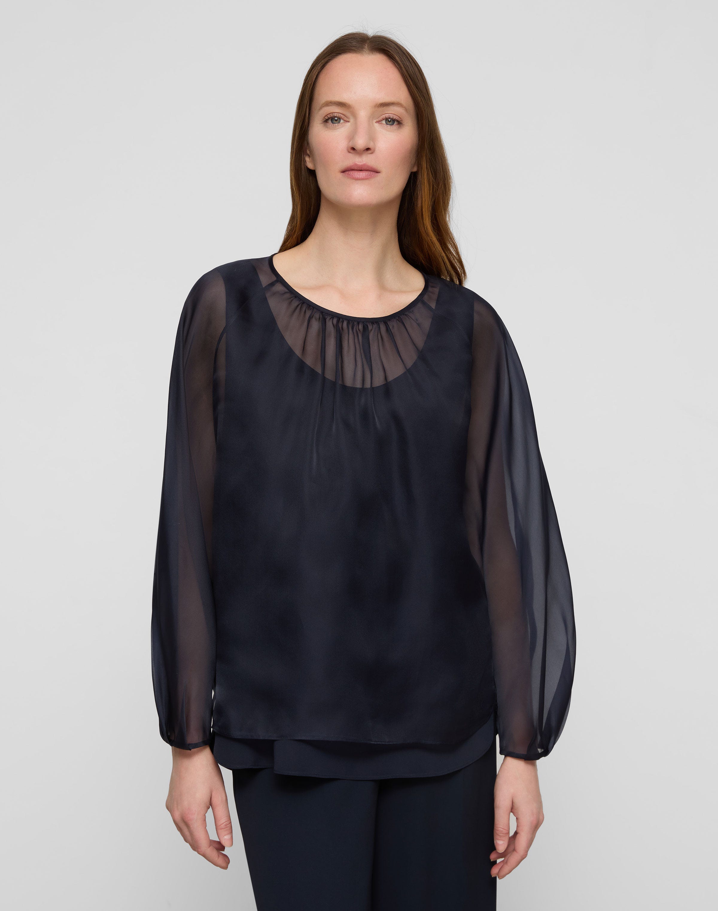 Organza Silk Blouson Sleeve Oversized Blouse