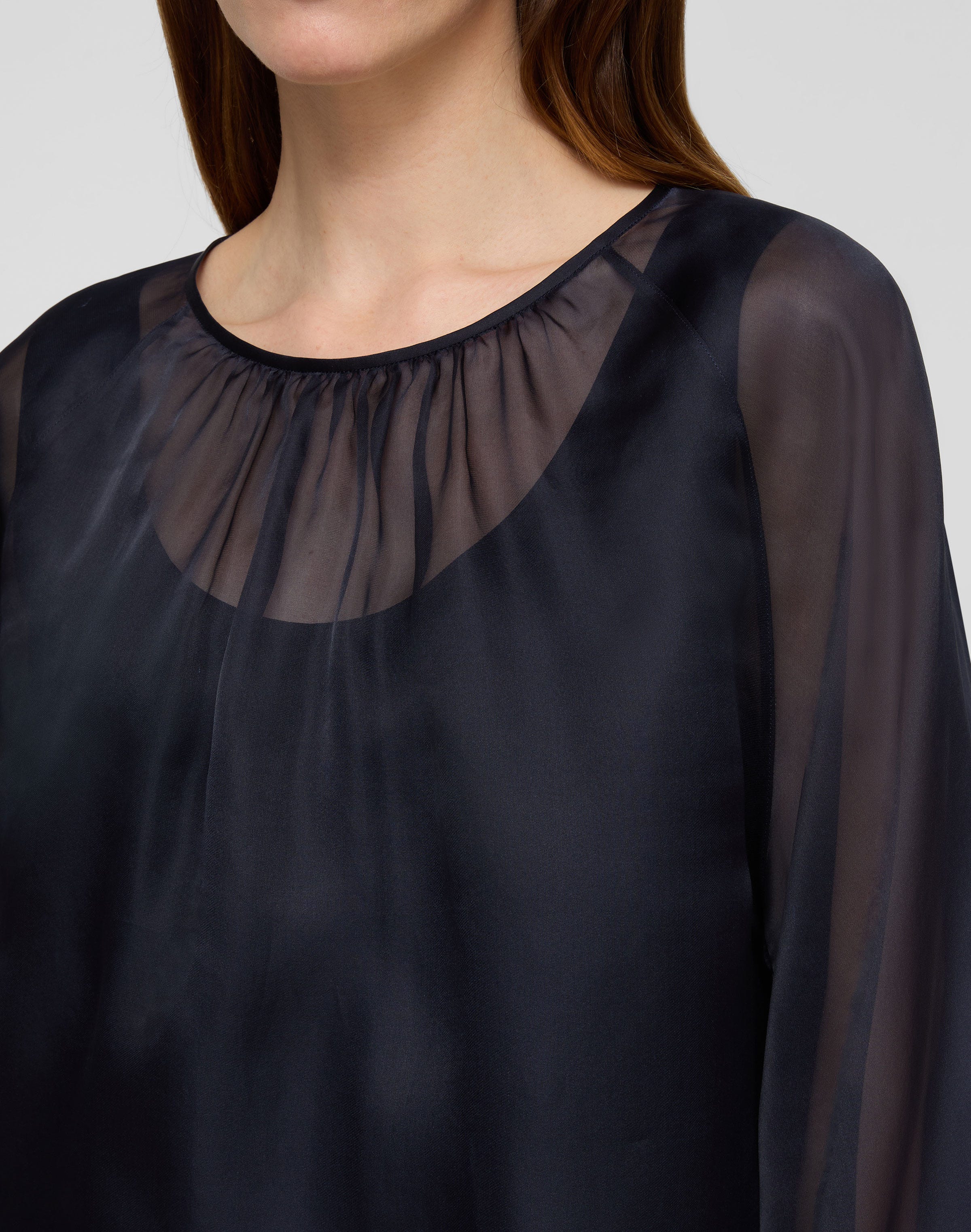 Organza Silk Blouson Sleeve Oversized Blouse