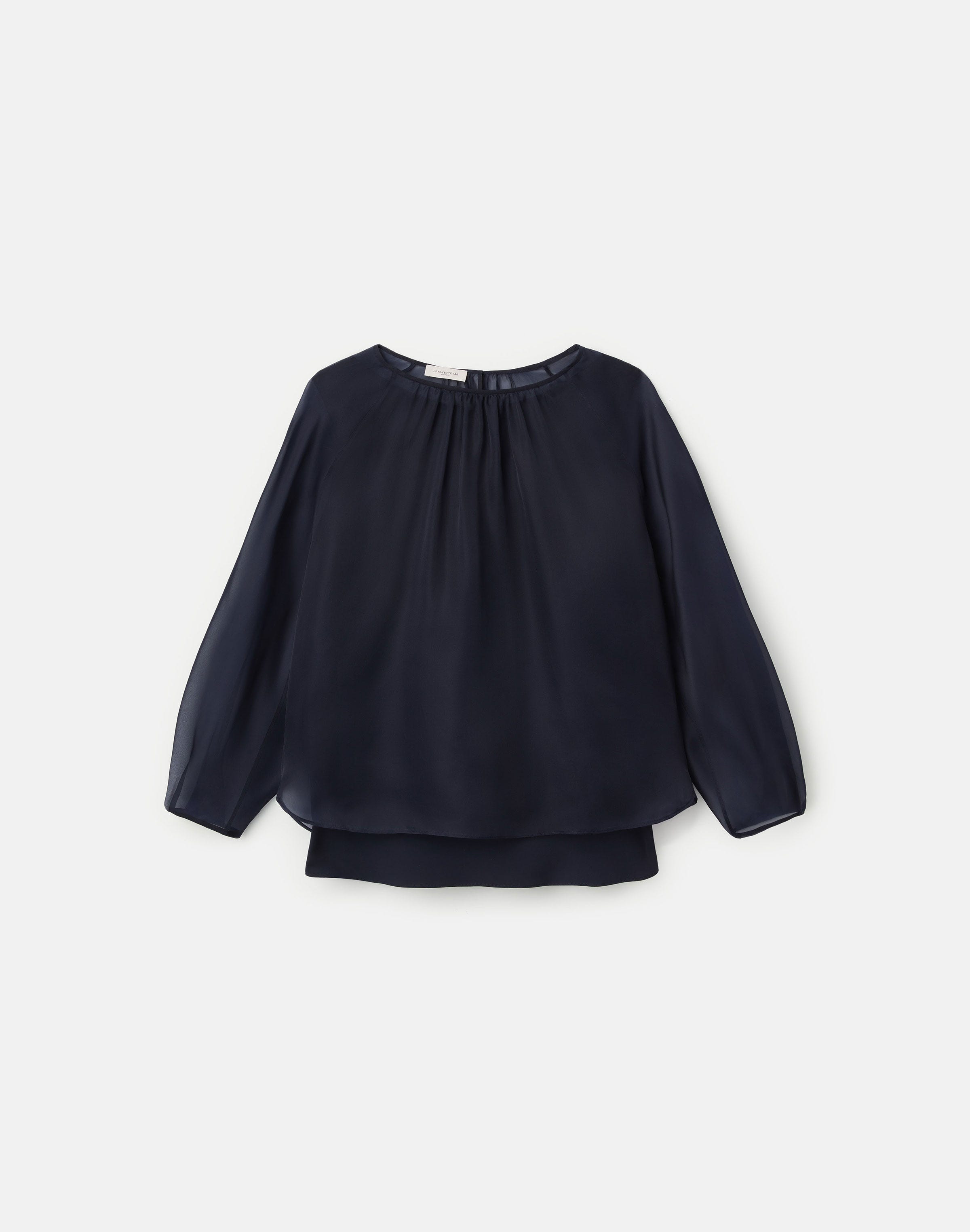Organza Silk Blouson Sleeve Oversized Blouse