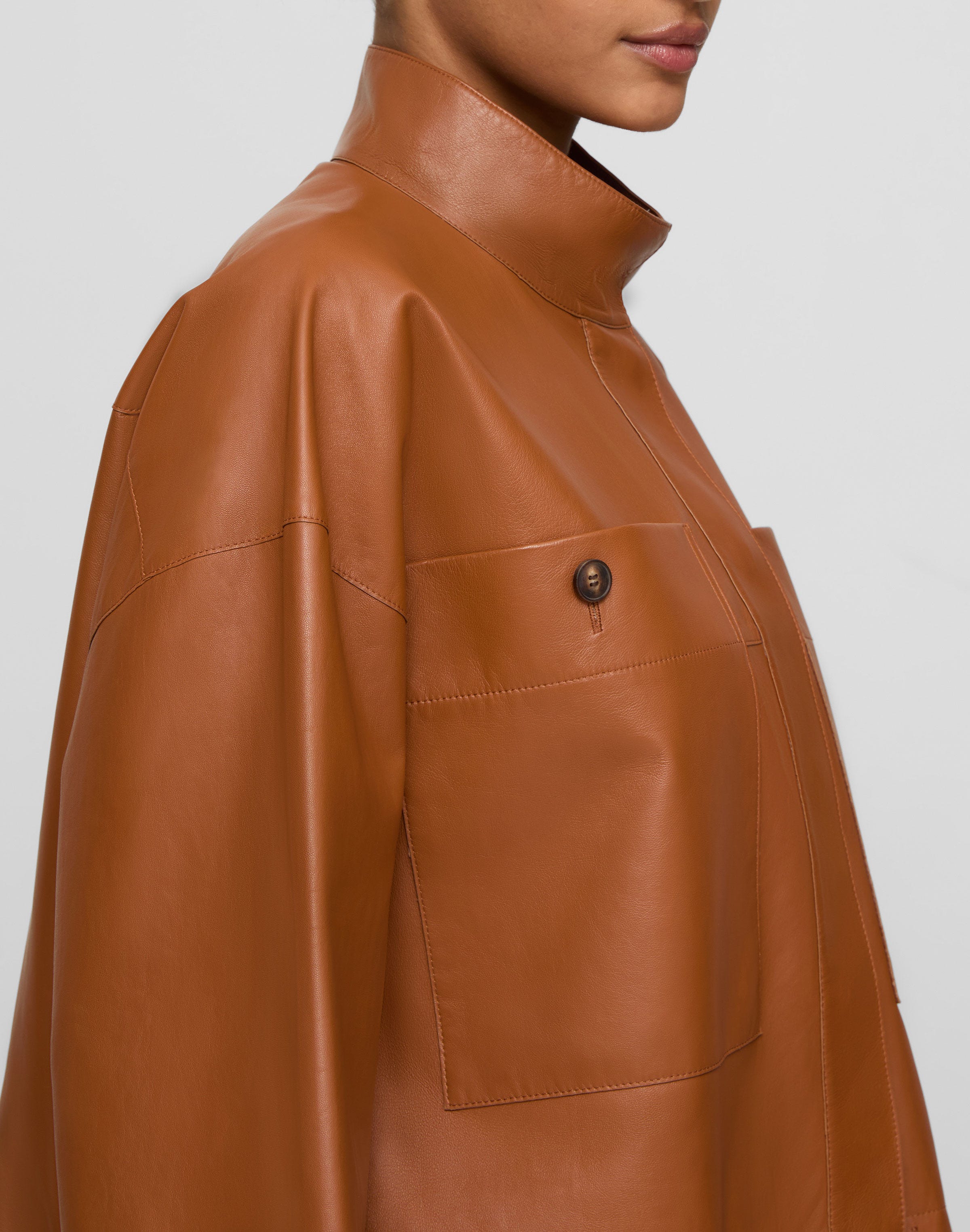 Nappa Leather Oversized Cropped Shirt Jacket