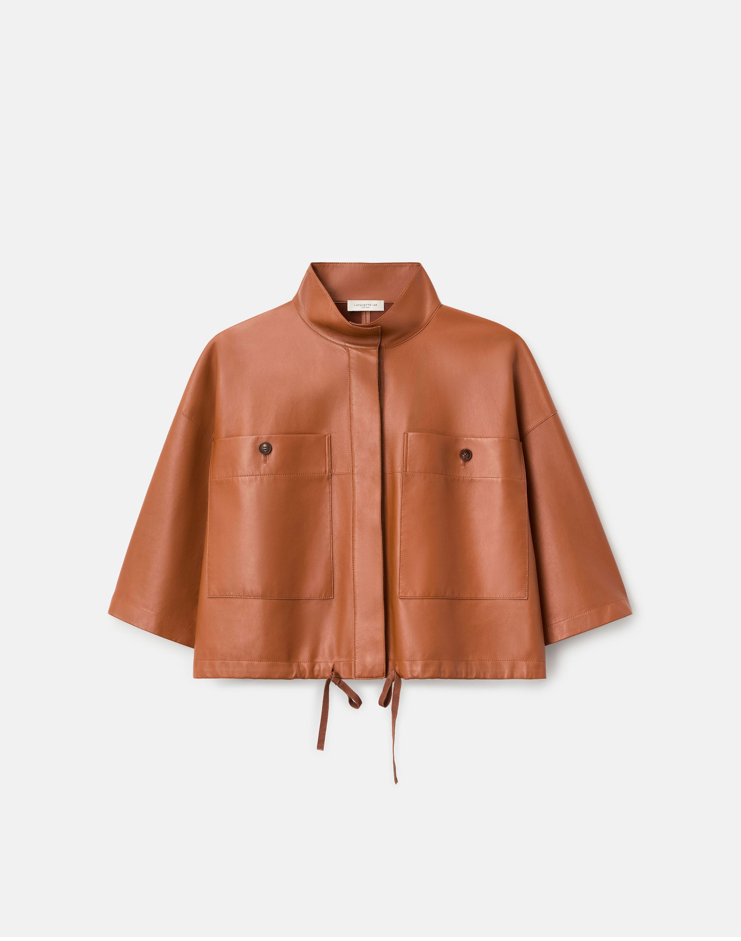 Nappa Leather Oversized Cropped Shirt Jacket