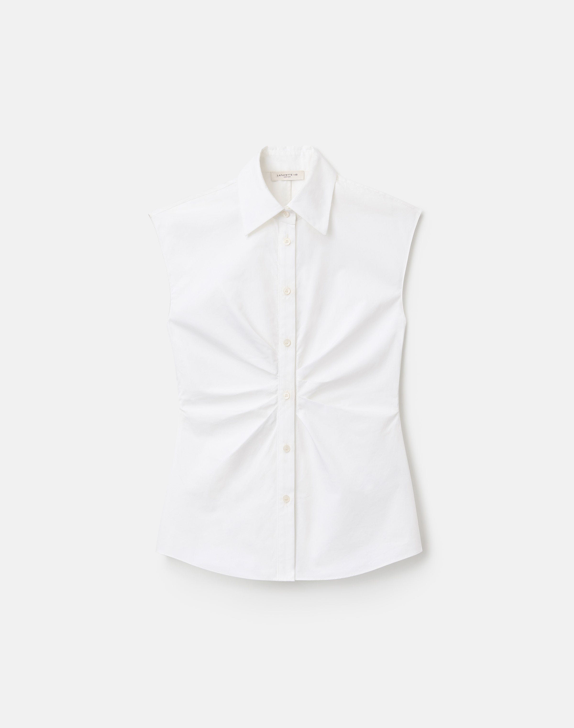 Petite Organic Cotton Poplin Pleated Waist Shirt